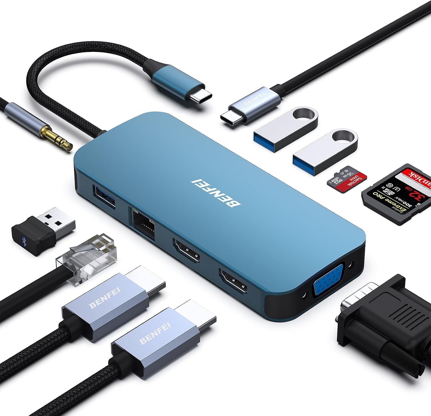USB C Hub with Dual HDMI, VGA, & Gigabit Ethernet for MacBook & More