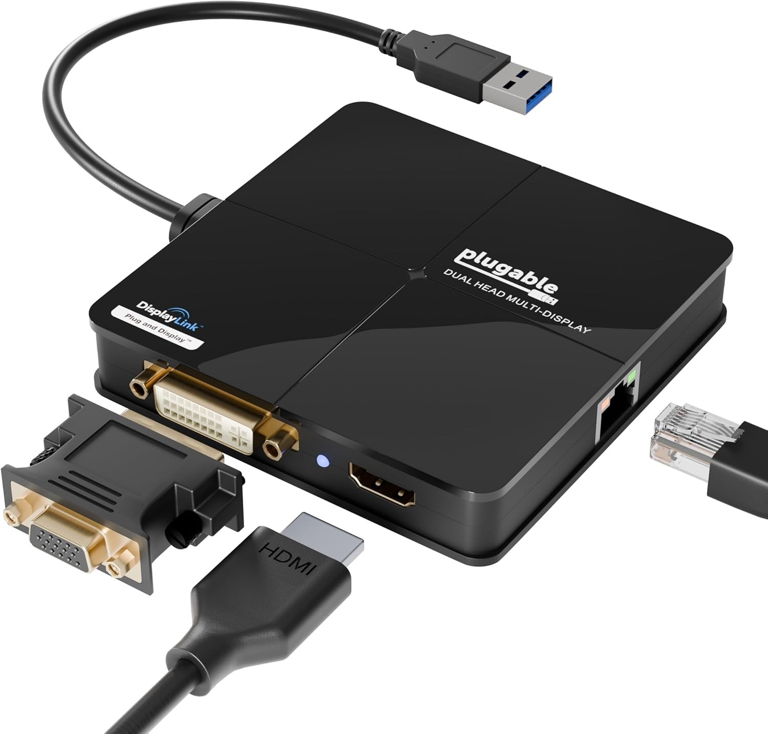 Plugable USB 3.0 Laptop Docking Station – Dual Monitor (HDMI & DVI/VGA), Gigabit