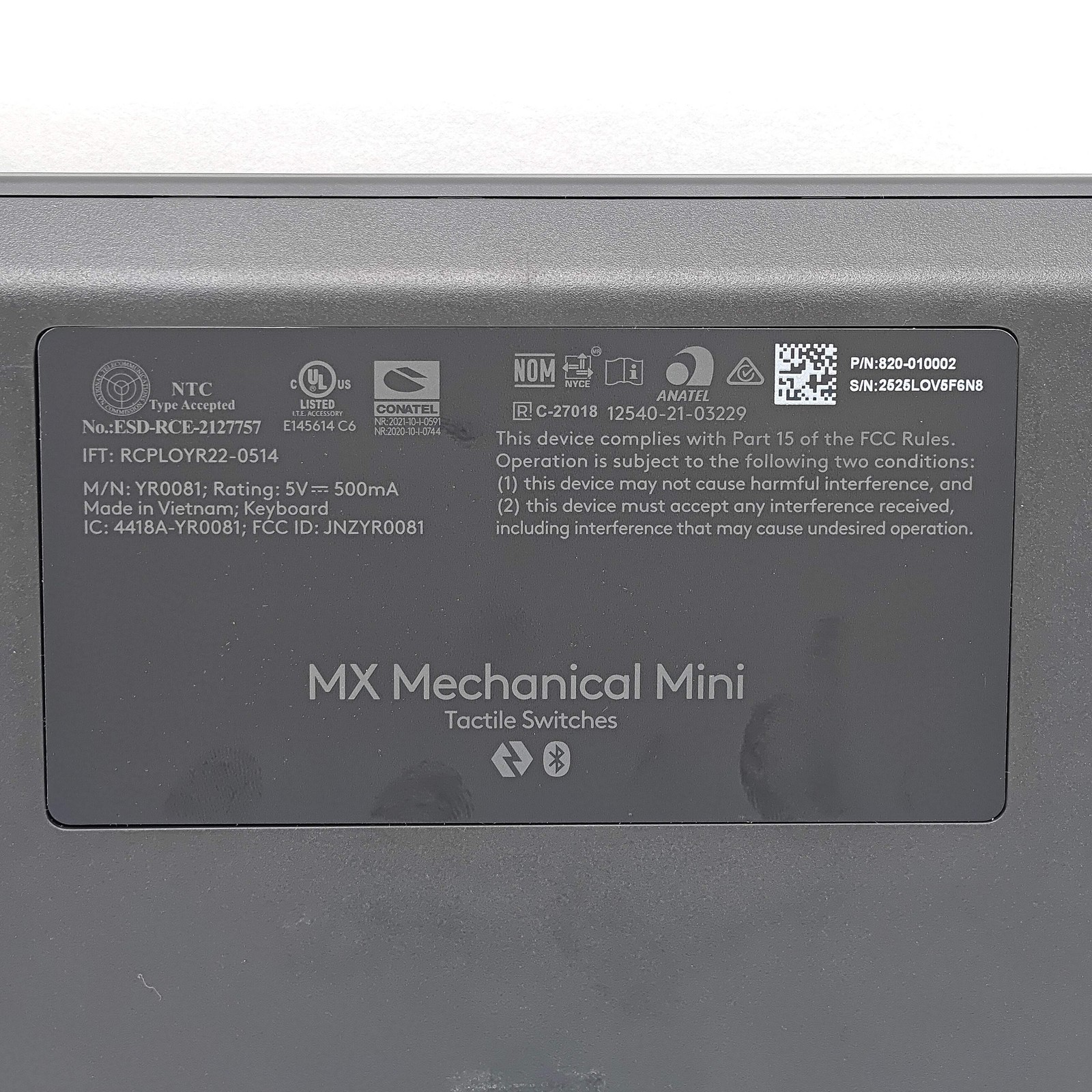 Logitech MX Mechanical Mini Minimalist Wireless Keyboard 920-010550 Tactile Quie