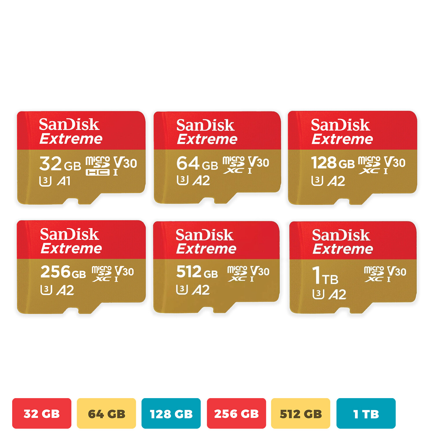 SanDisk Extreme MicroSD 32GB 64GB 128GB 256GB 512GB SDHC SDXC A2 Memory Card Lot