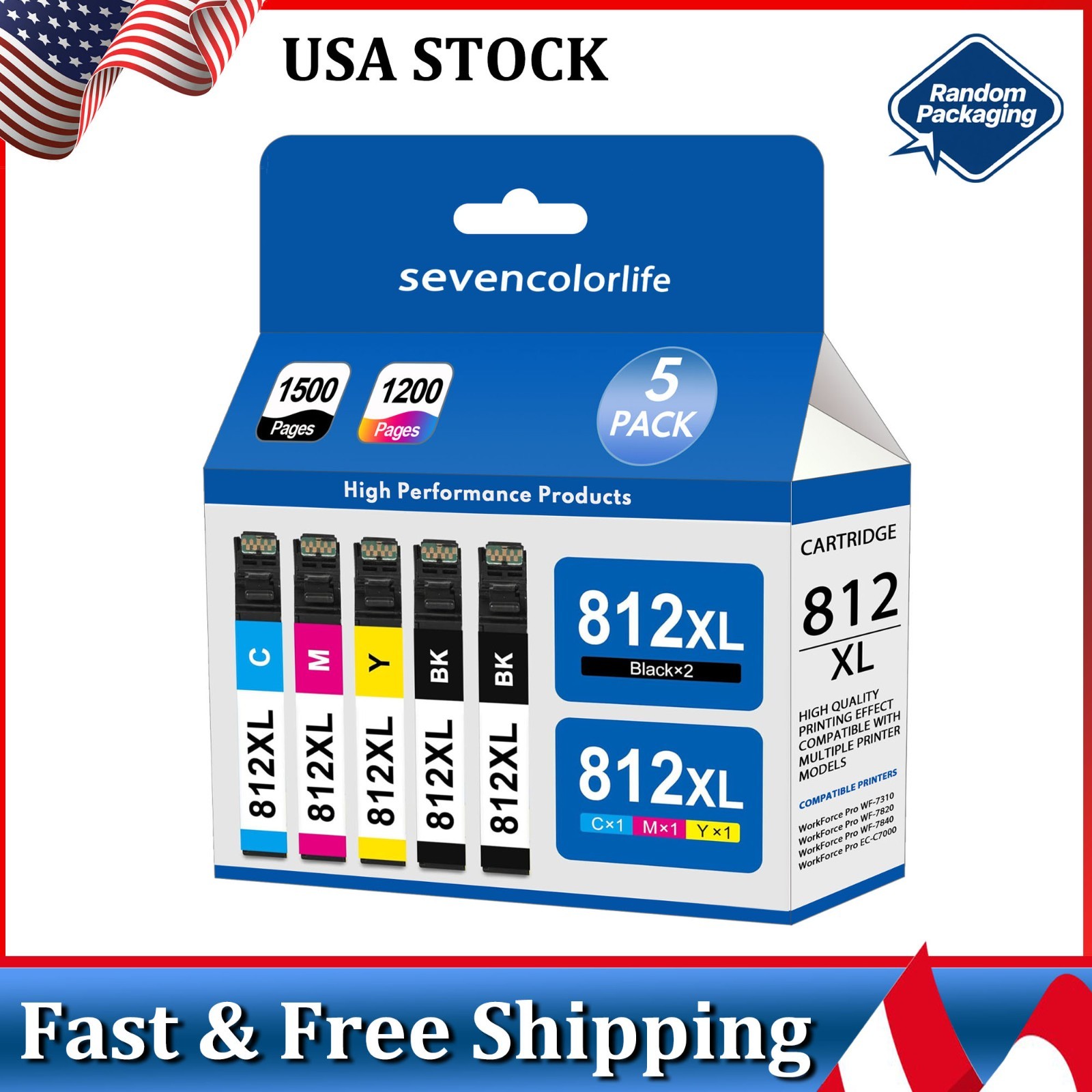 Compatible 812XL 5PK Ink – Epson WF-7820 7840 7310 WorkForce EC-C7000 High Yield