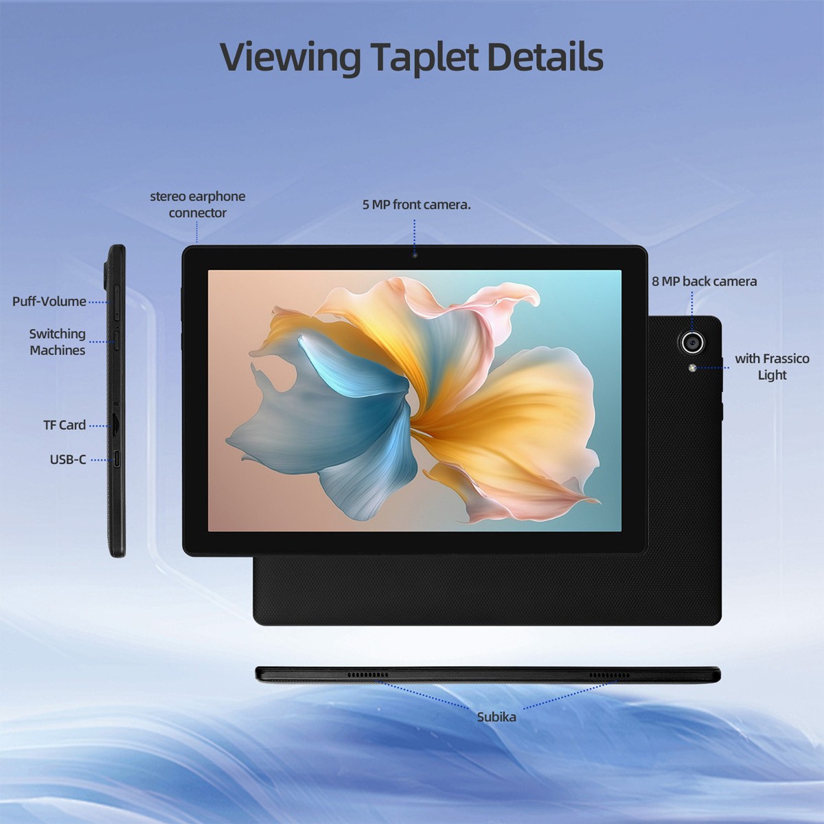 2025 Tablet 10.1″ Android 14 Tablet 8+64GB Octa Core 1280×800 HD IPS WIFI