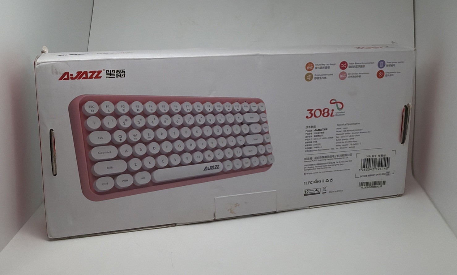 Ajazz 308i Black Round Key Cap Design Smart Power Saving Bluetooth Keyboard-BLUE