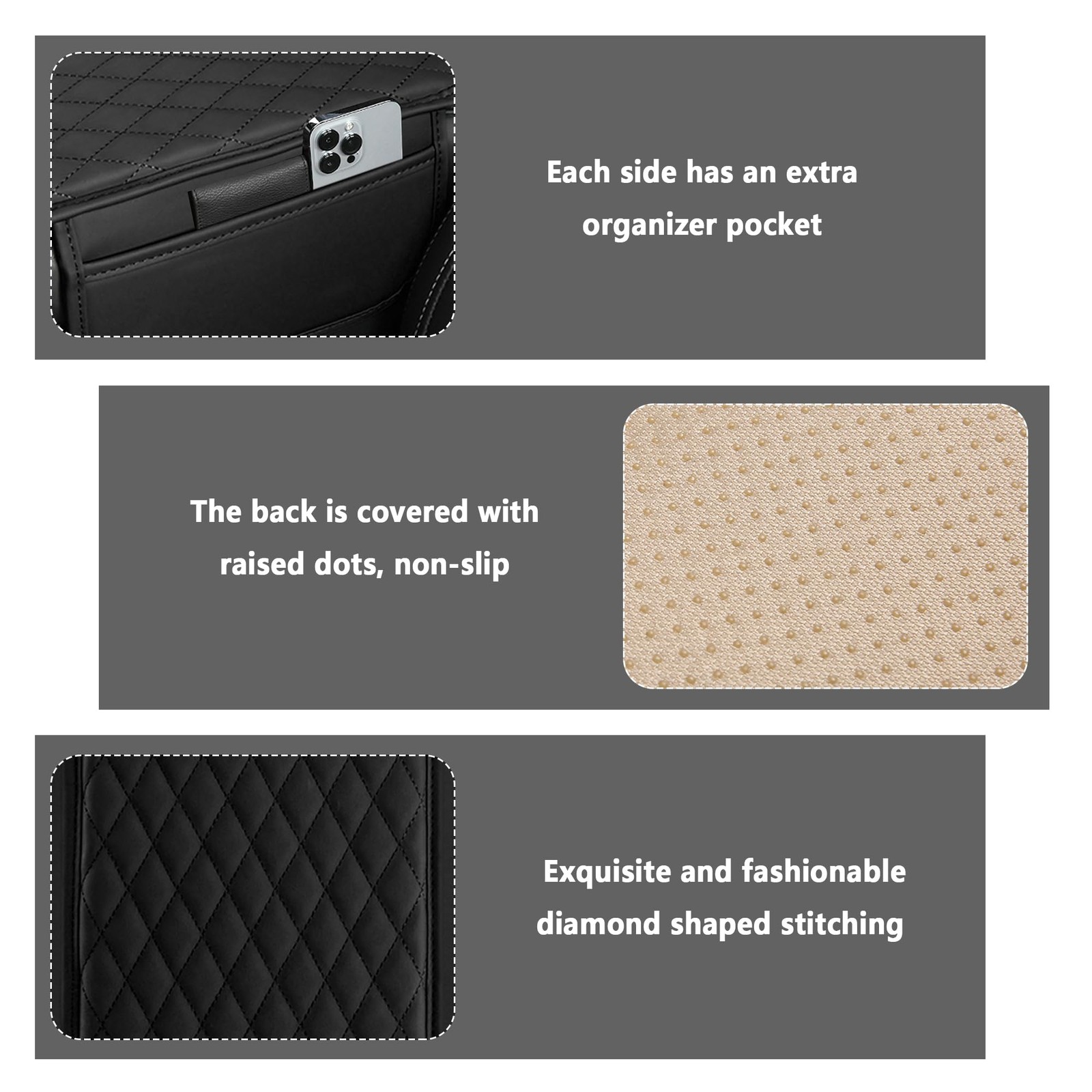 Upgraded Car Center Console Cover,Microfiber 12.13*7.80*0.79 inch, Black