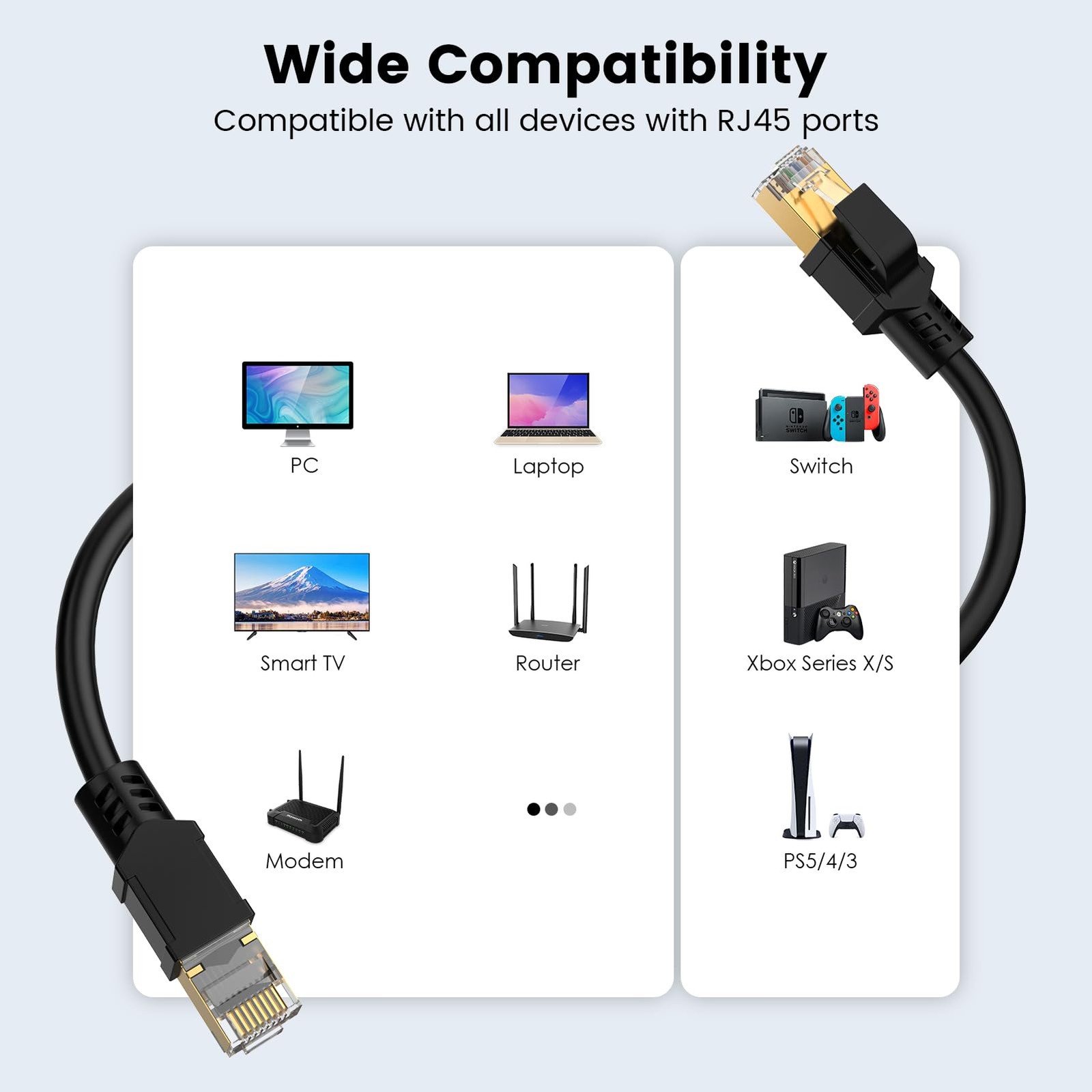 Cat 8 Ethernet Cable 6 FT High Speed LAN Internet Network Router Patch Cord