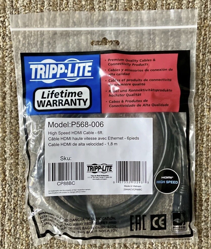 TRIPP LITE CONNECTIVITY P568-006 6FT HIGH SPEED HDMI FLAT CABLE – GOLD PLATED