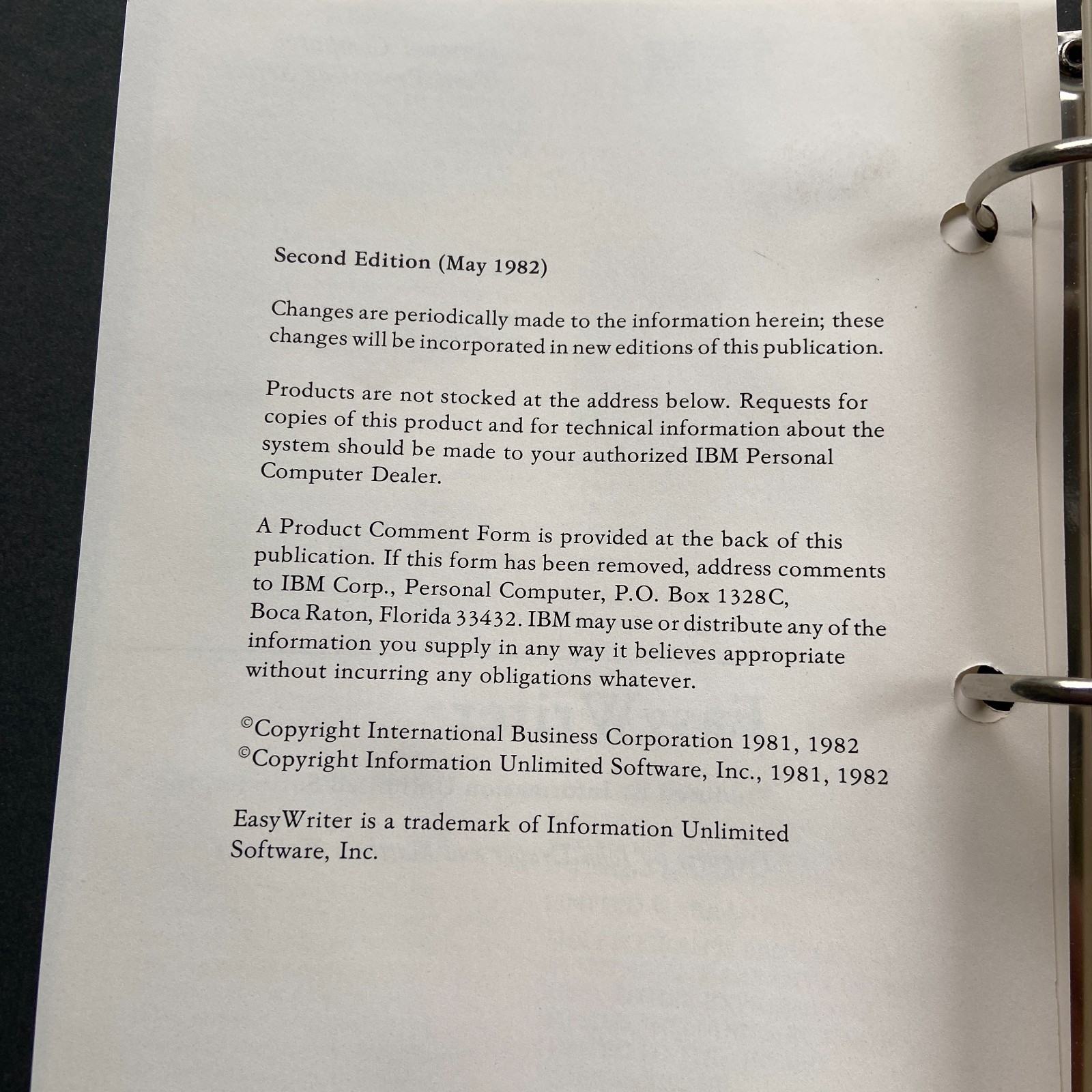 IBM EasyWriter User Manual Book 1982 2nd Edition Ver 1.10 6172310 PC Computer