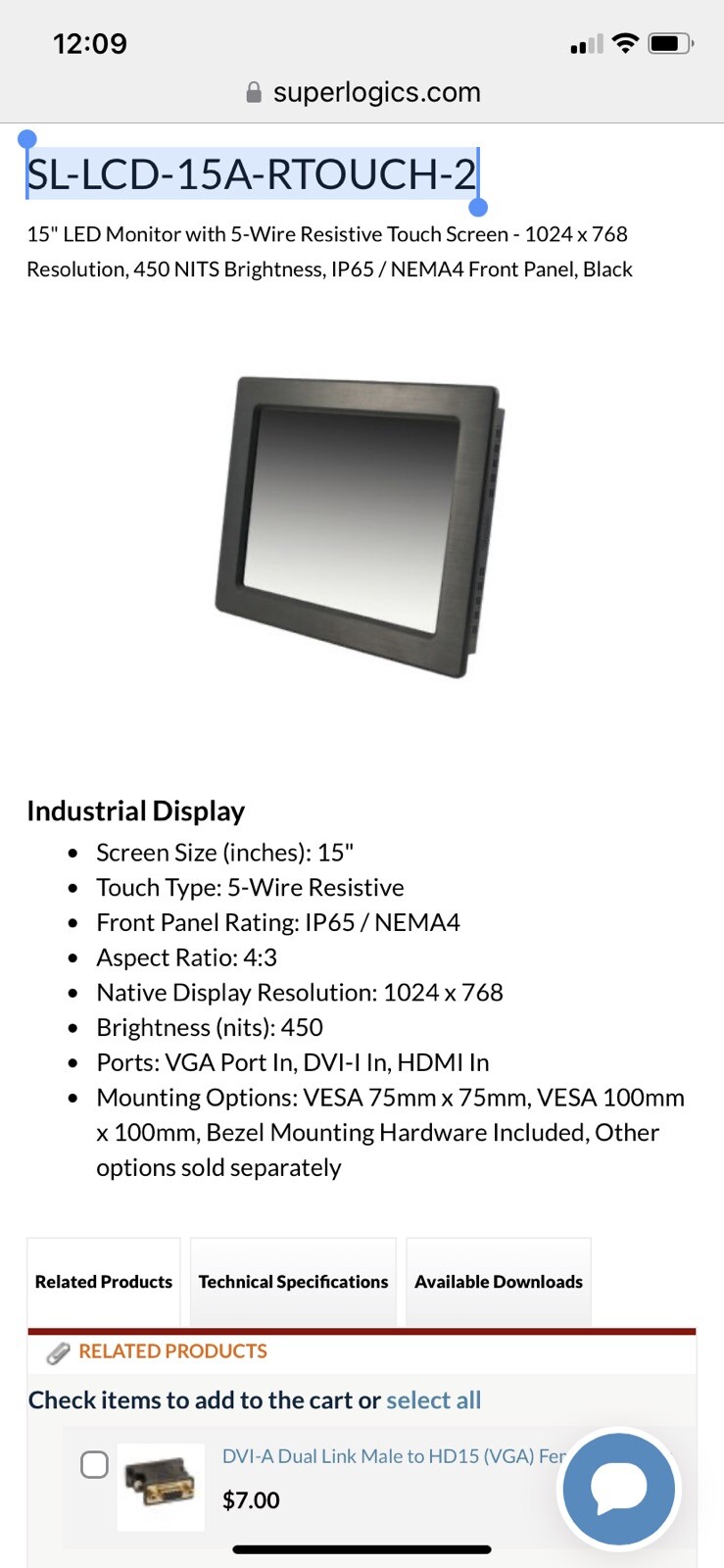 Super Logics SL-LCD-15A-RTOUCH-2