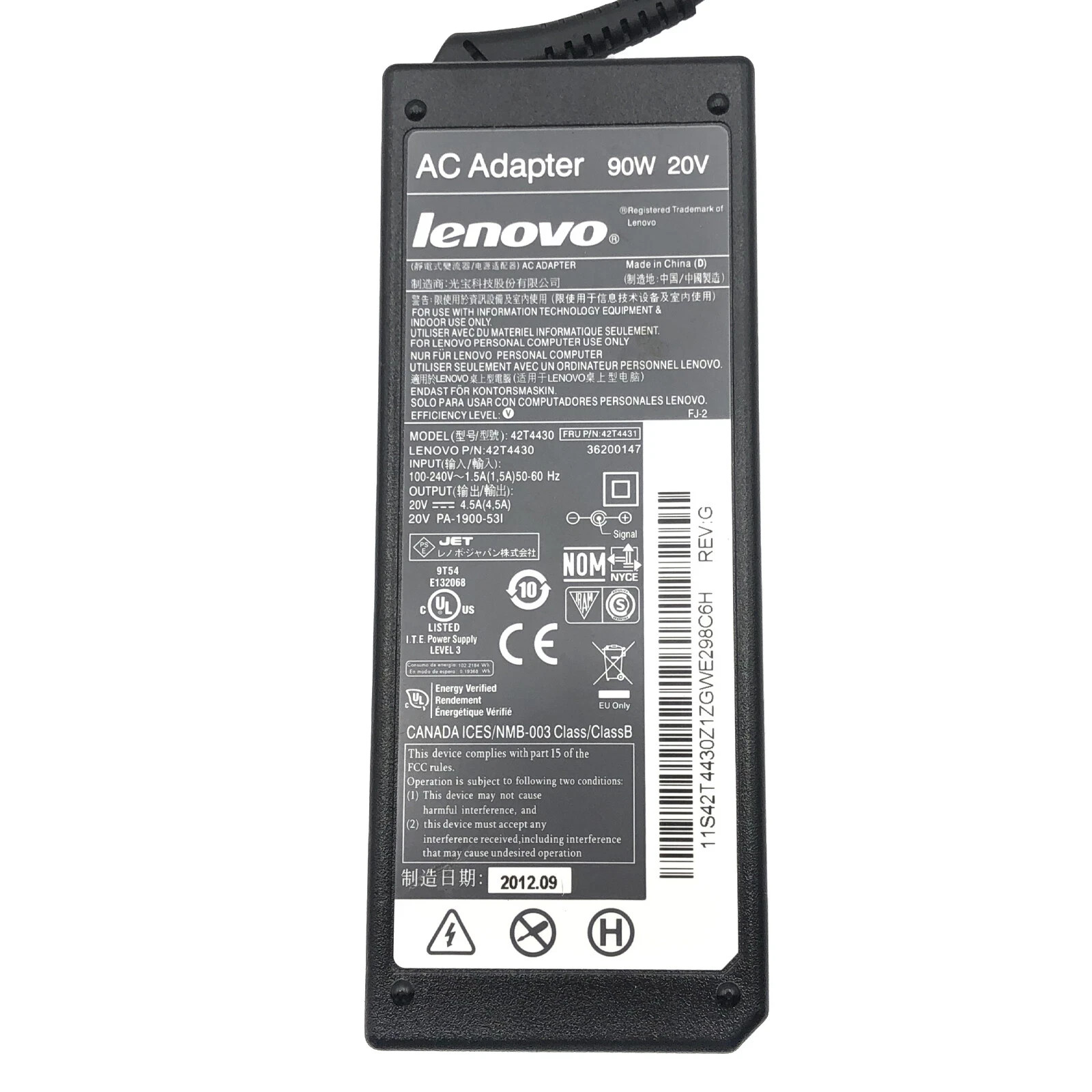 Genuine Lenovo IBM 90W AC Power Supply Adapter 42T4430 42T5283 20V 4.5A Charger