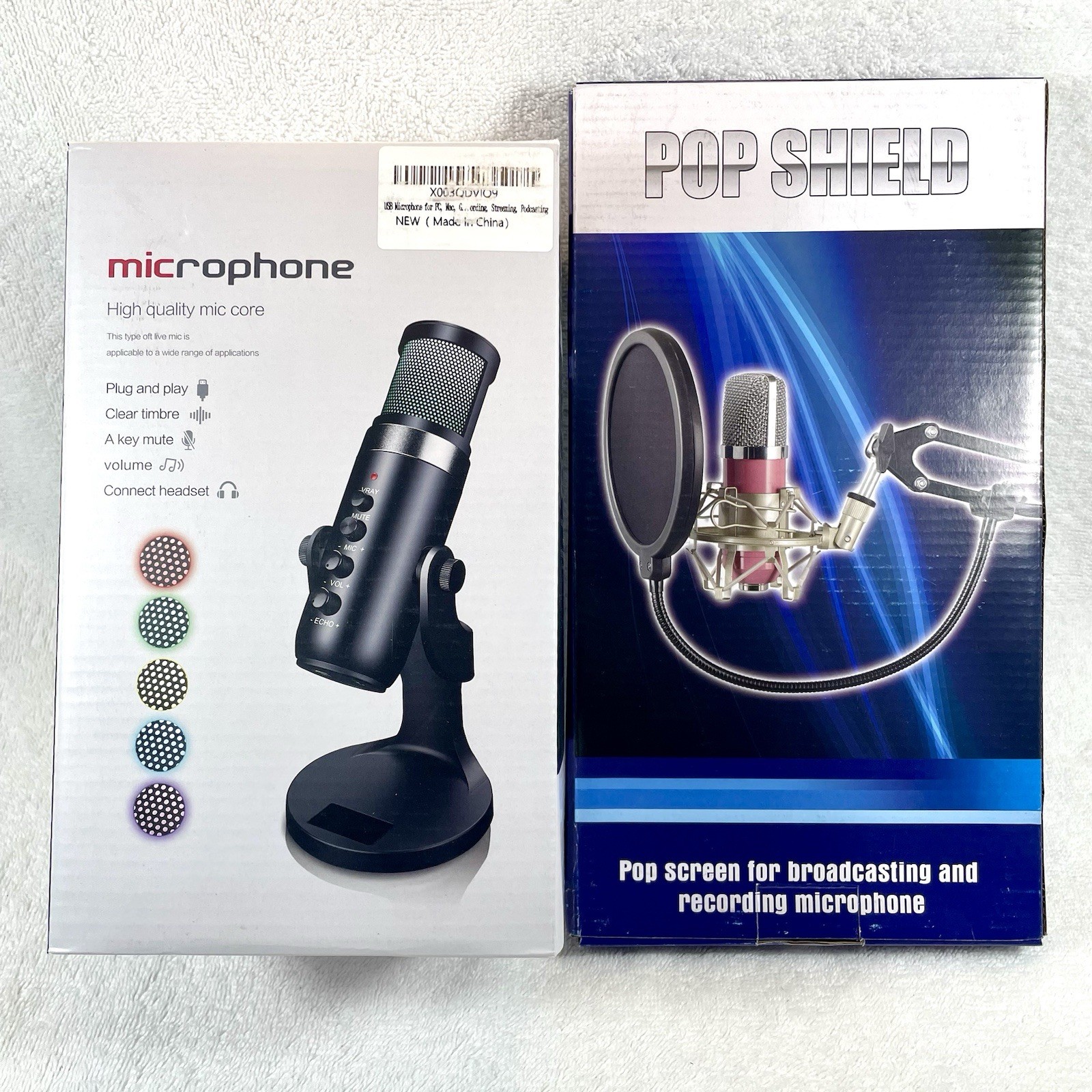 Desktop USB Microphone High Quality Mic Core Podcast Studio & Pop Shield Screen