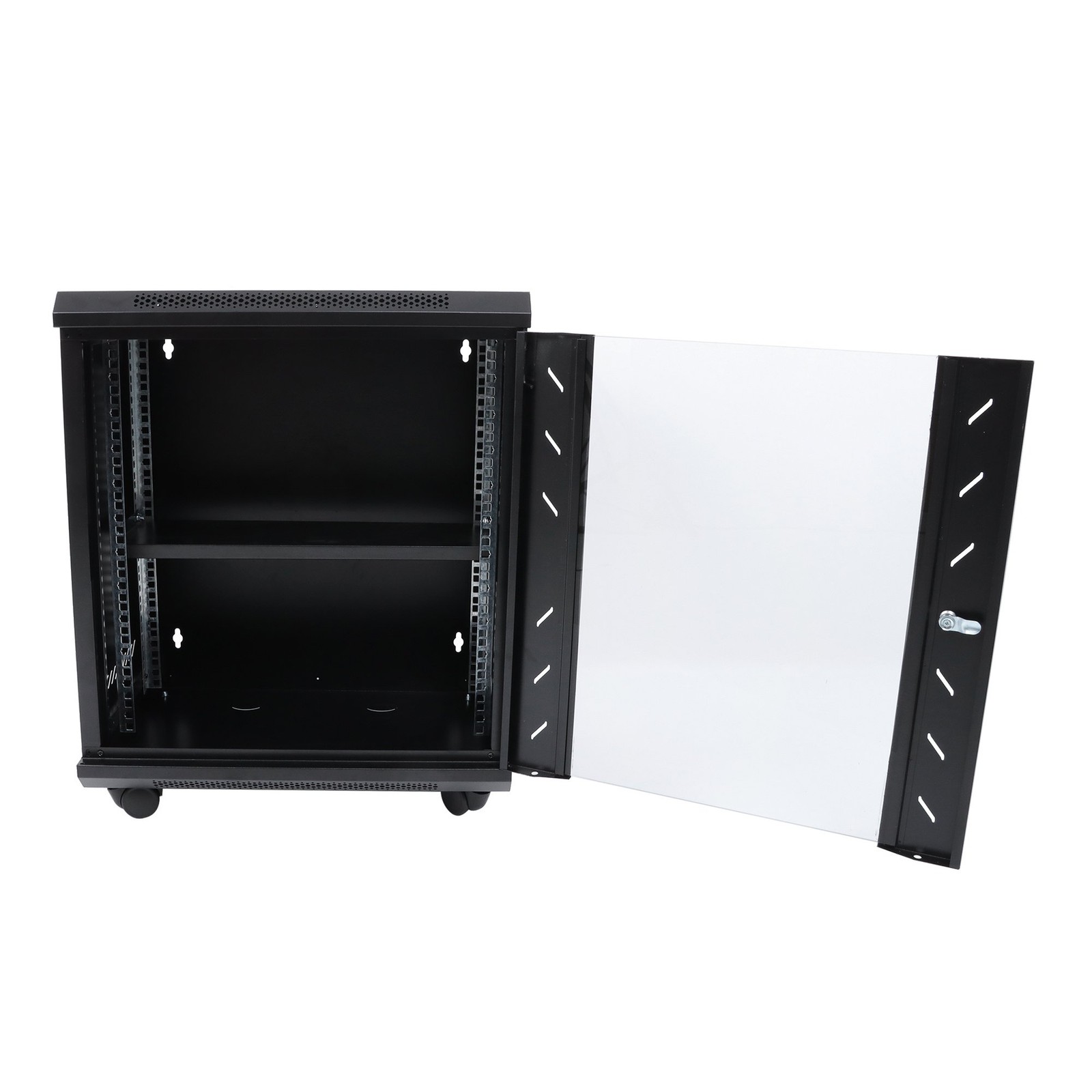 12U Wall Mount Server Rack 15.5″ Deep Locking Glass Door & Panels