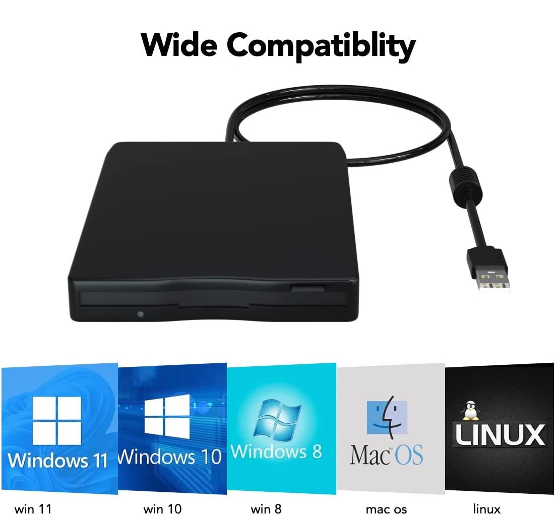 3.5” USB 2.0 Data External Floppy Disk Drive 1.44MB For Laptop PC Win 7/8/10 Mac