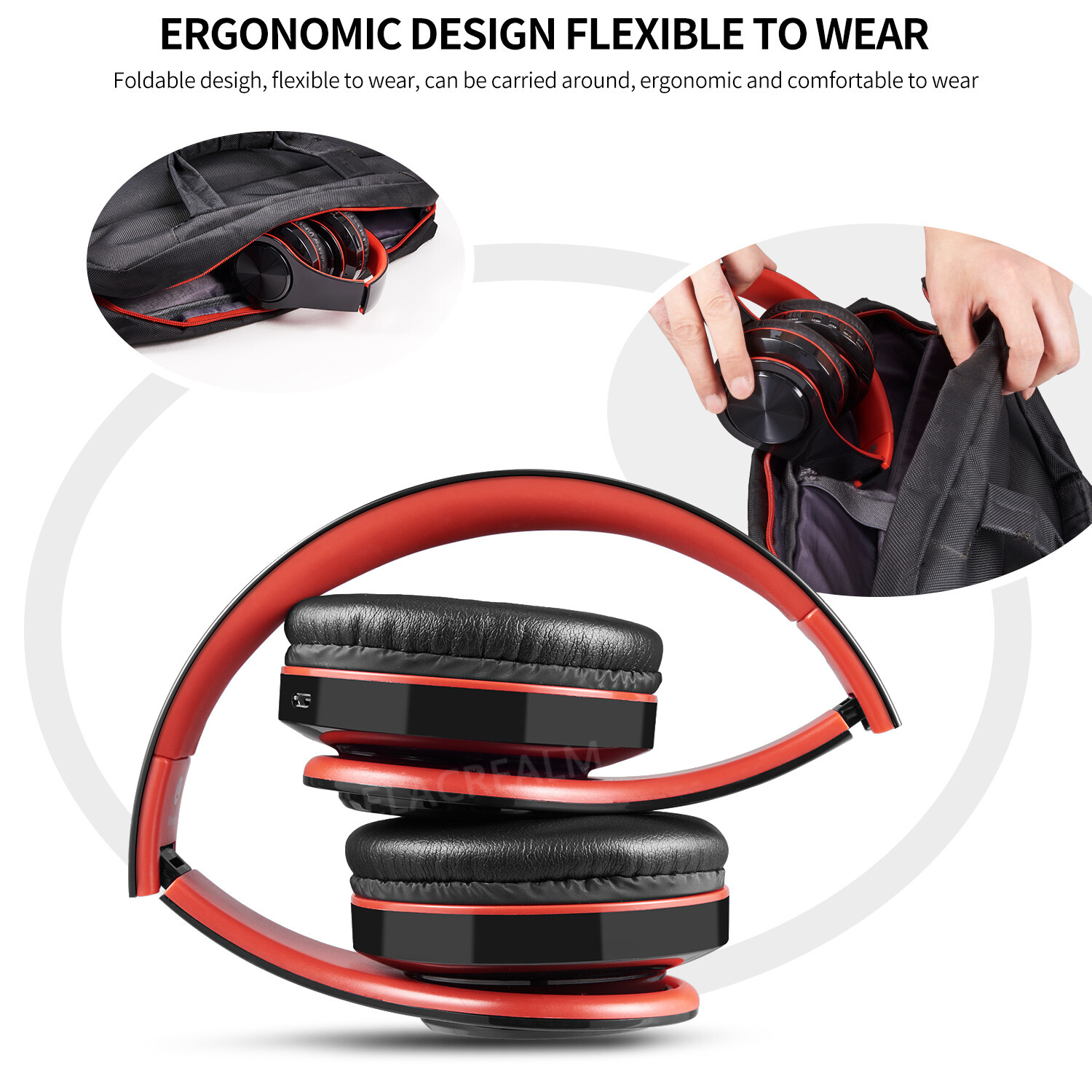 Red Wireless Hi-Fi Stereo Bluetooth Headphones Foldable Over Ear Headset PC TV