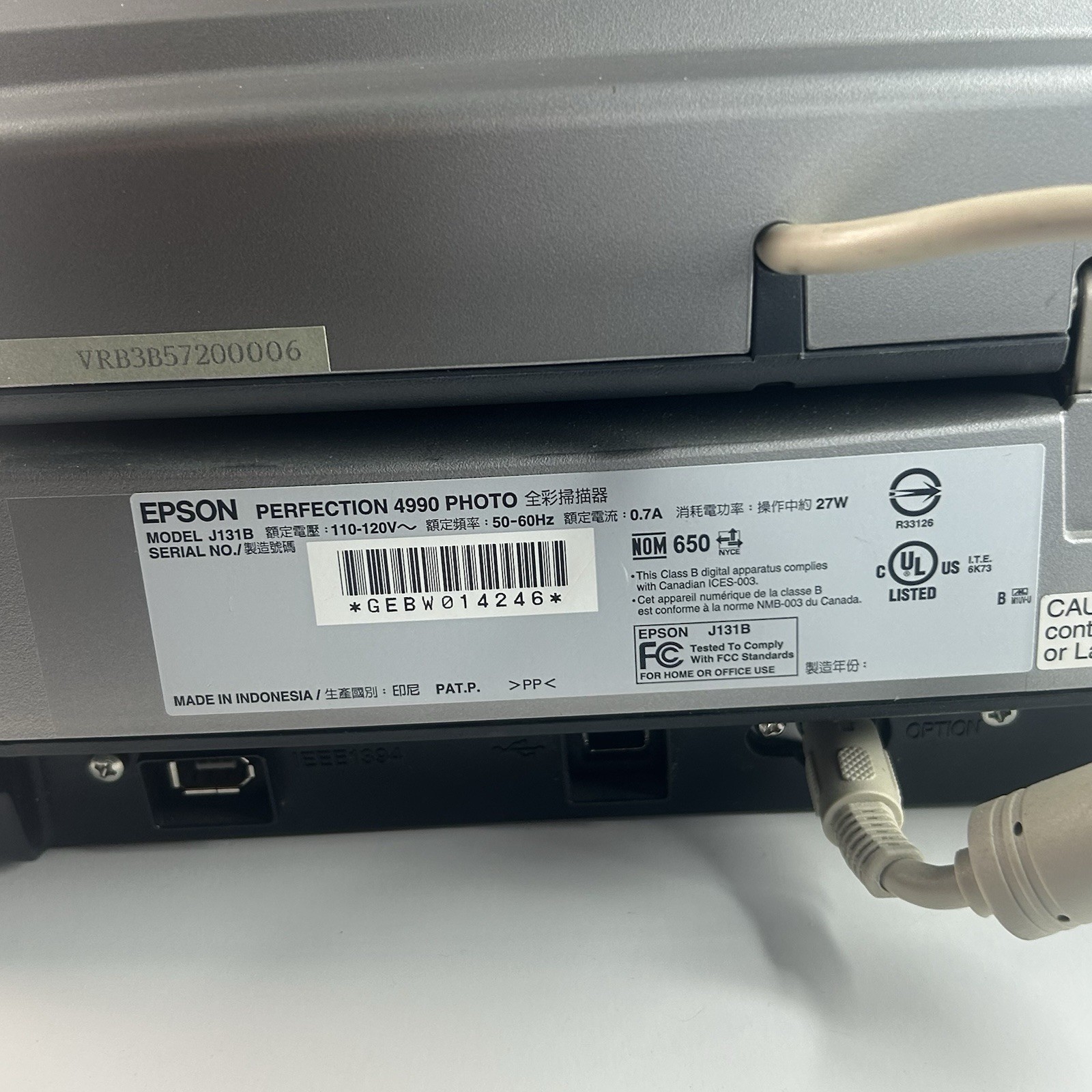 Epson Perfection 4990 Photo Scanner With Power And Usb Cables
