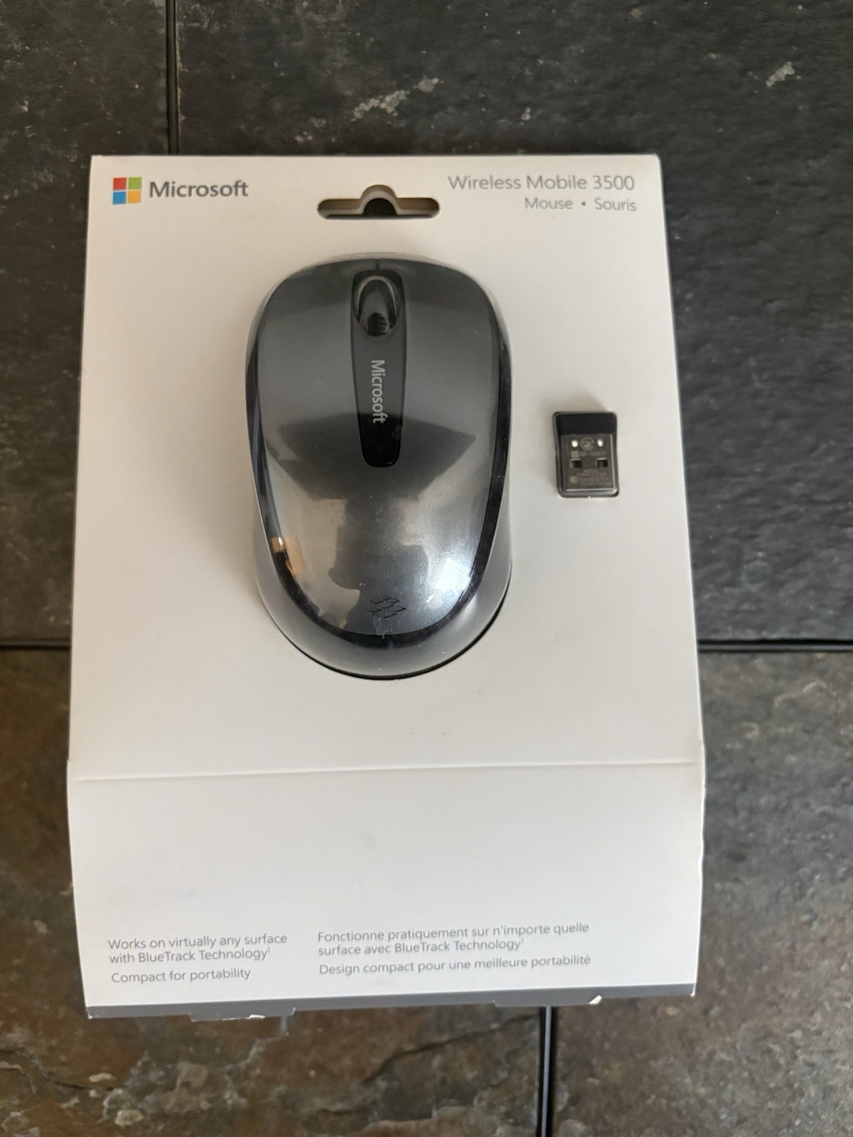 Used Microsoft Wireless Mobile 3500 BlueTrack Mouse & USB Receiver 1000 DPI Gray
