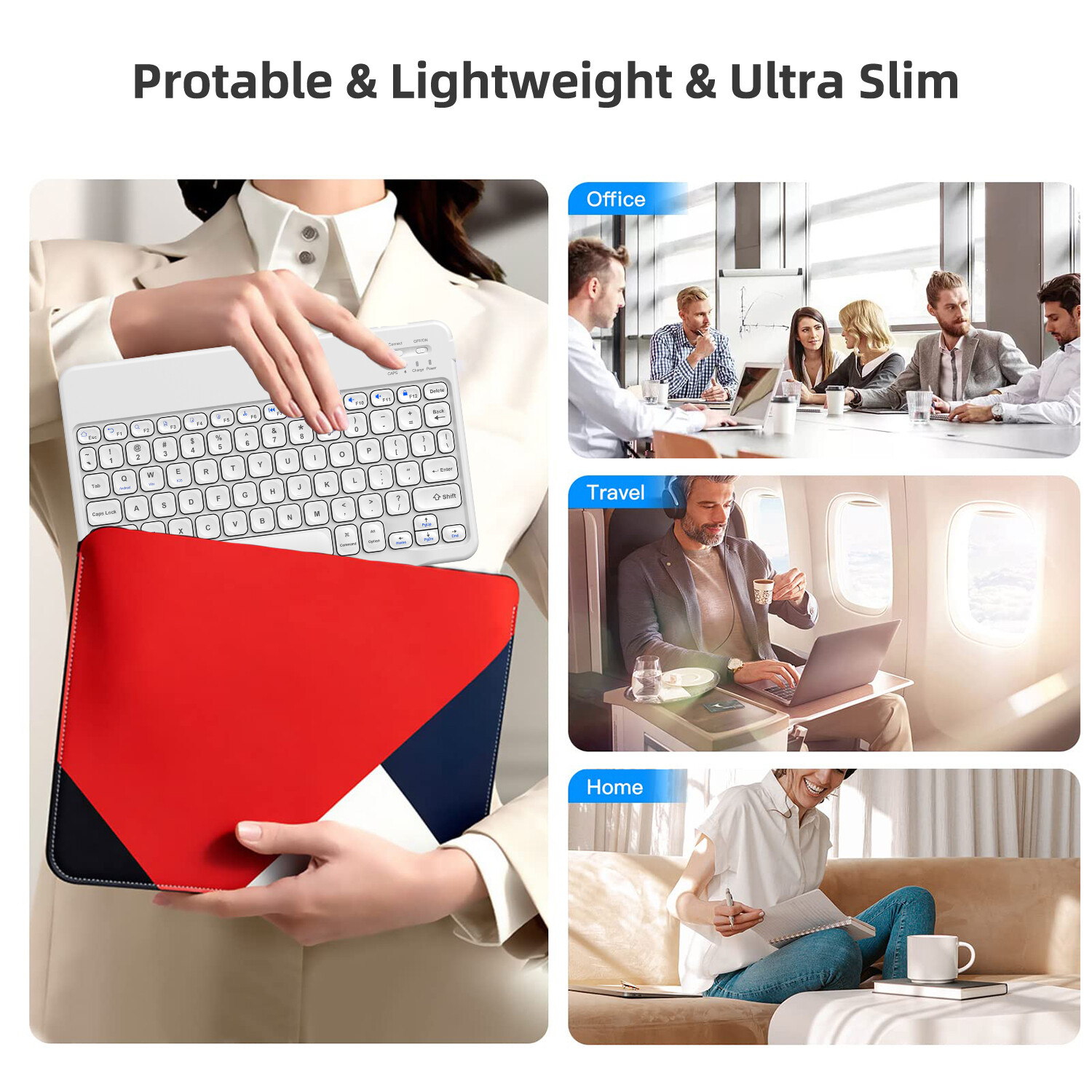 Slim Bluetooth Keyboard Type-C Fast-Charging Port For Android Windows IOS Mac
