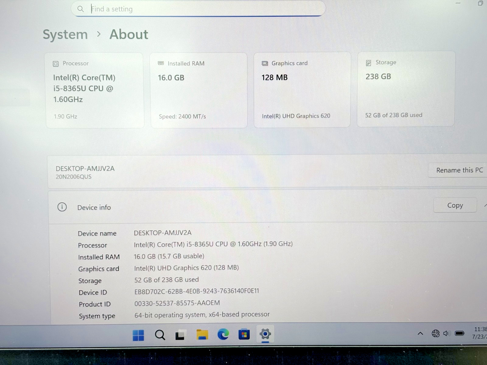 Lenovo ThinkPad T490 Intel i5-8th Gen 1.60GHz 16GB RAM 256GB SSD Windows 11 Pro*