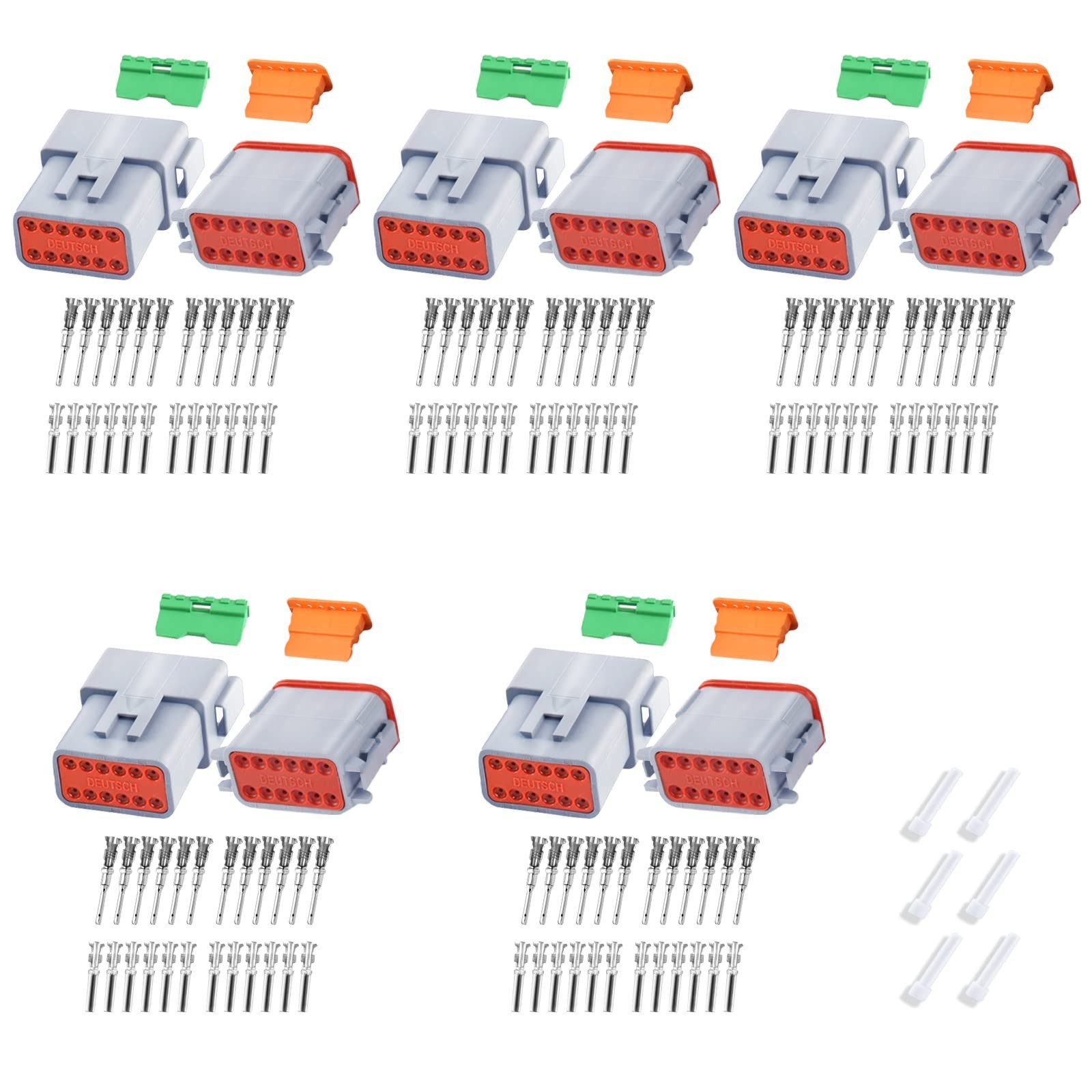 Deutsch DT Grey 12 Pin Connectors 5 Sets, Waterproof Electrical Wire Connecto…