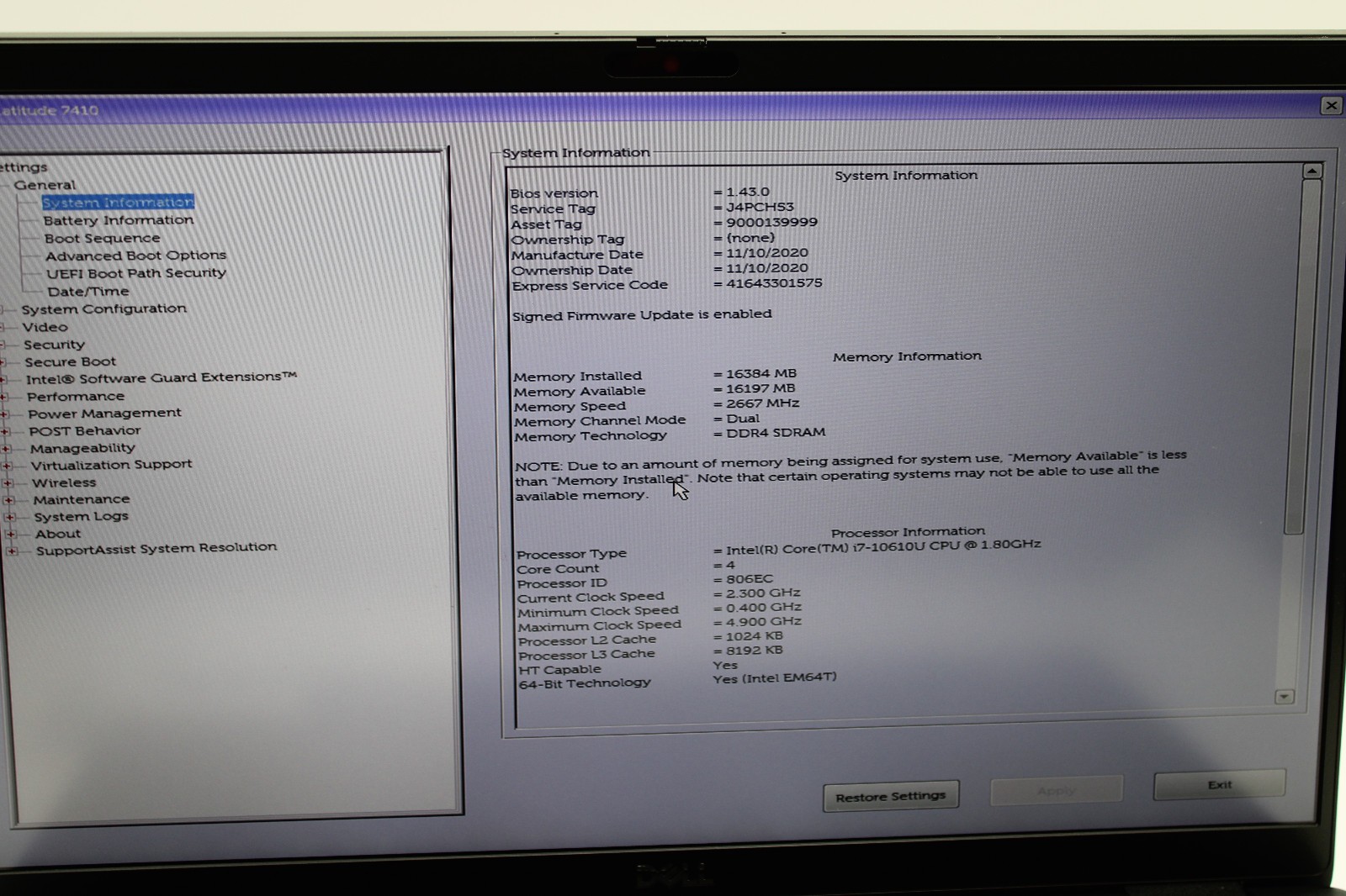 Dell Latitude 7410 i7-10610U @ 1.8 GHz 16GB RAM 512GB SSD Win11Pro
