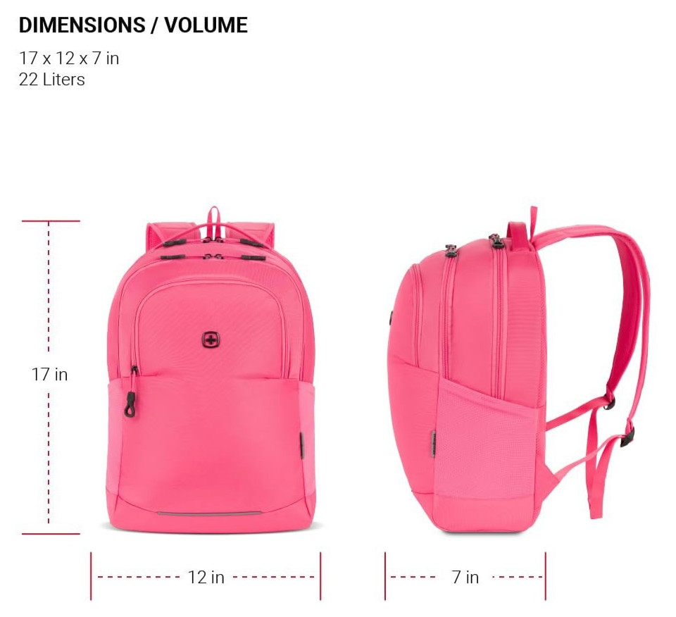 SwissGear Orientation Laptop Backpack, Pink, 17″x12″x7