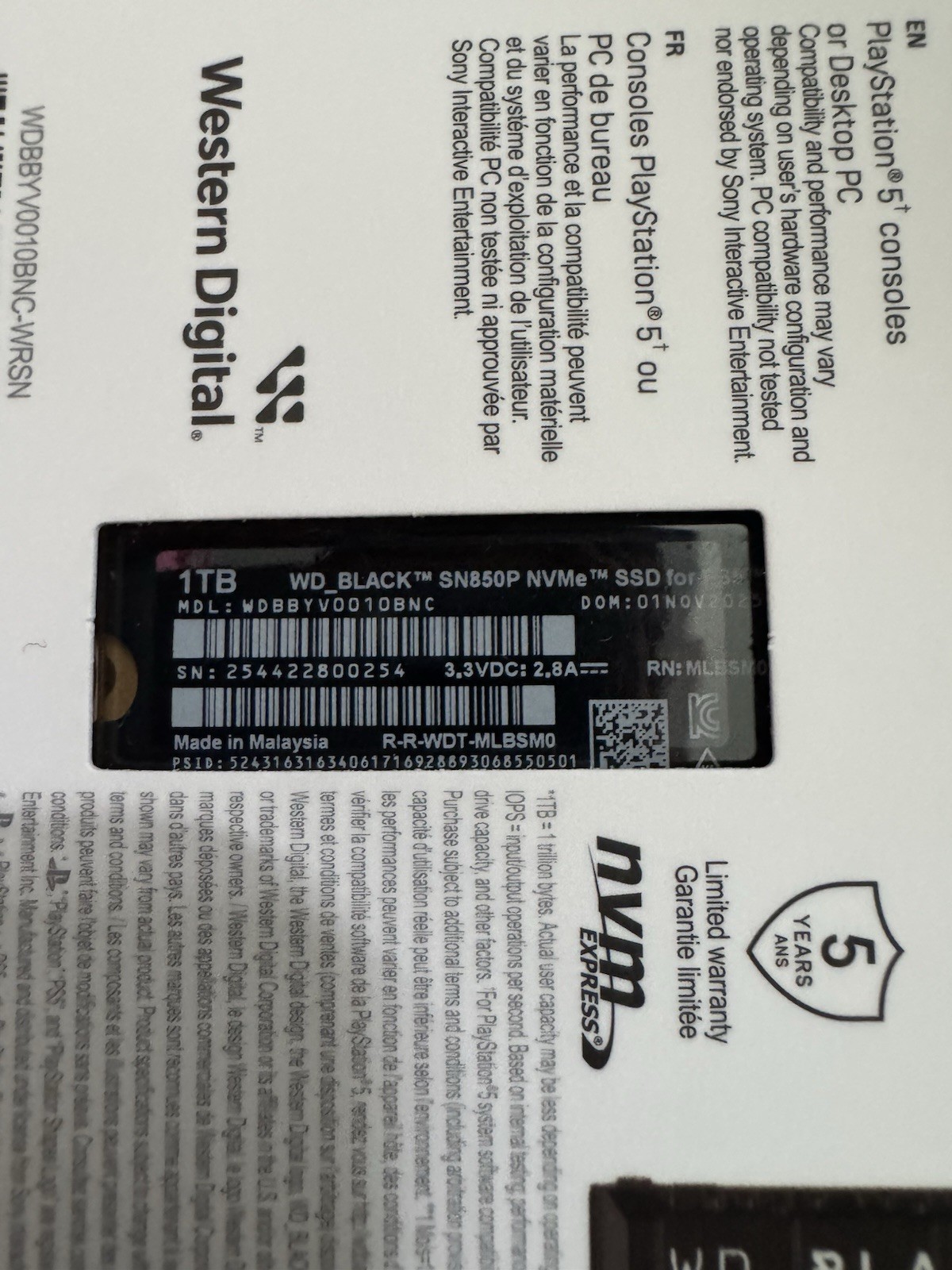 Western Digital WD_BLACK SN850P 1TB M.2 NVMe SSD for PlayStation 5 PS5