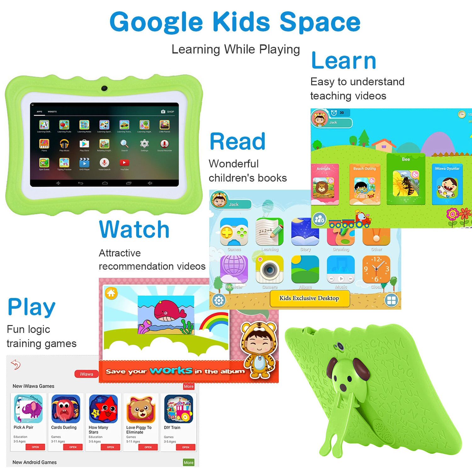 7 inch Kids Tablet Android 9 Tablet for Kids Toddler 64GB WiFi BT Dual Cameras