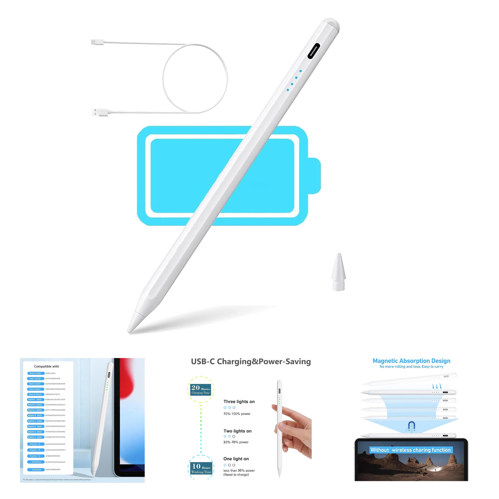 Stylus Pen for iPad with Fast Charging, Tilt Sensitivity, Palm Rejection