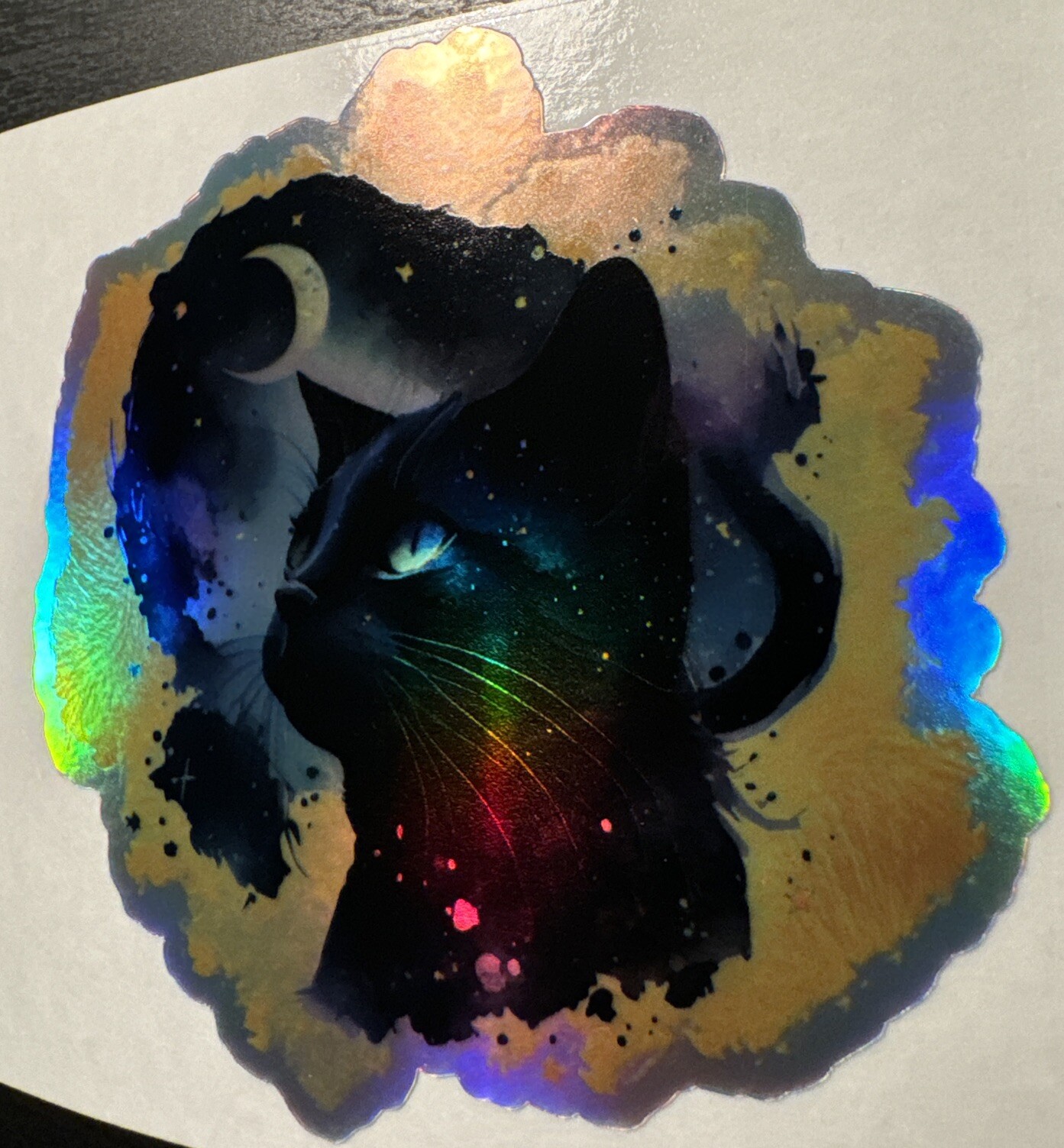 Black Cat Midnight Unique Hologram Sticker Cute Decal 3”x3”