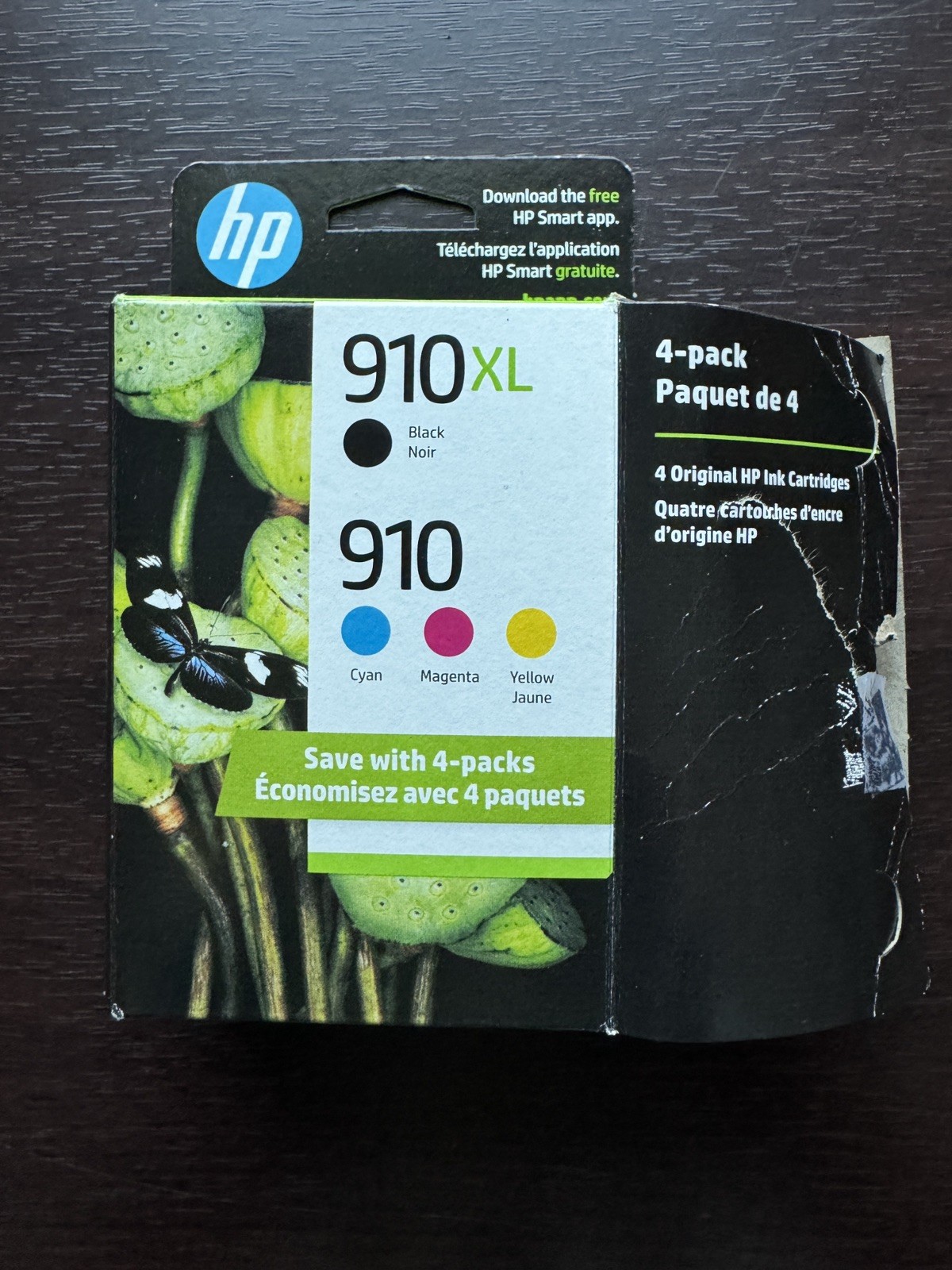 HP 910xl 910 Black/Cyan/Magenta/Yellow 4-Pack Inkjet Cartridges Exp Sep 2026 NOB