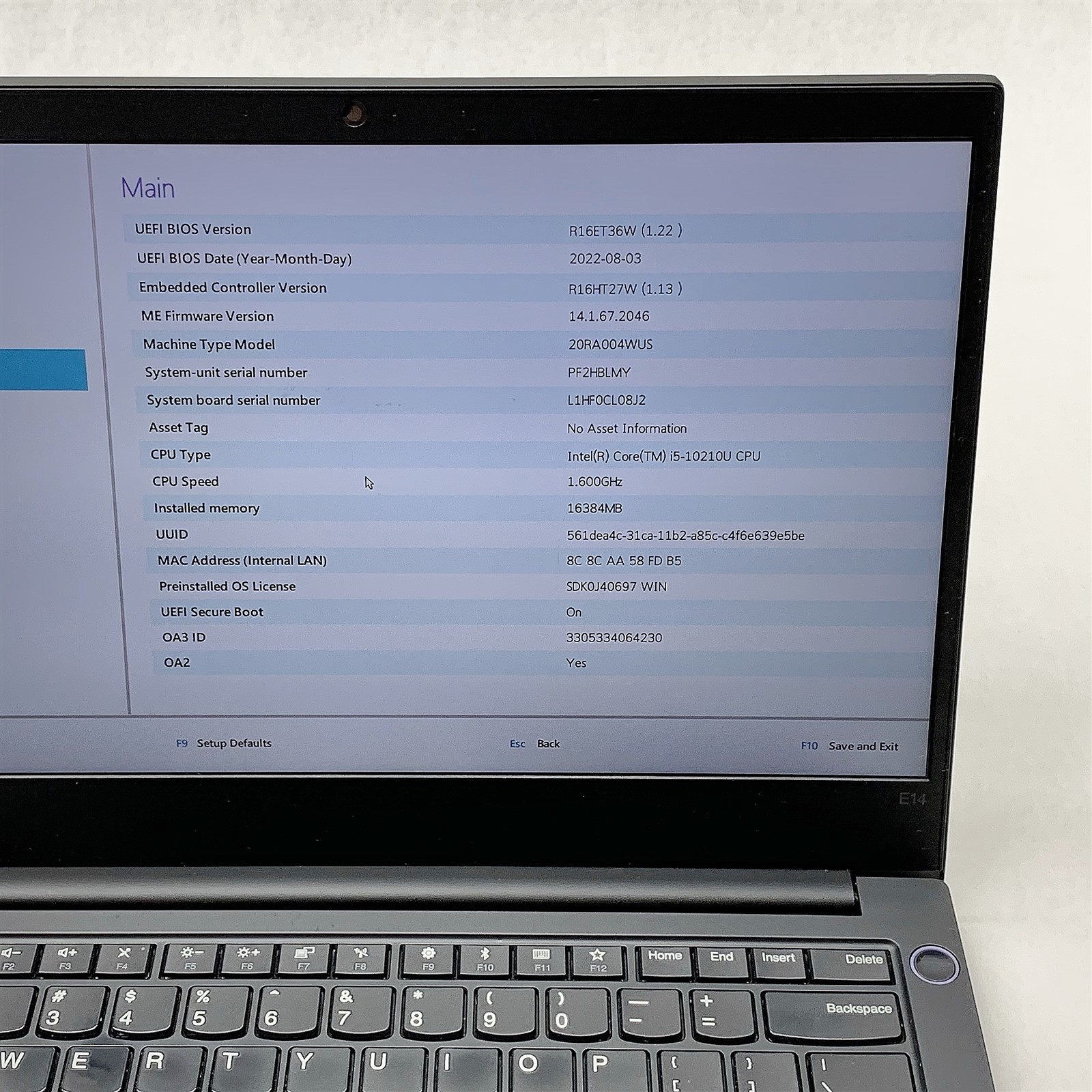 Lenovo ThinkPad E14 Laptop Intel Core i5 10210U 1.60GHZ 14″ FHD 16GB RAM NO HDD