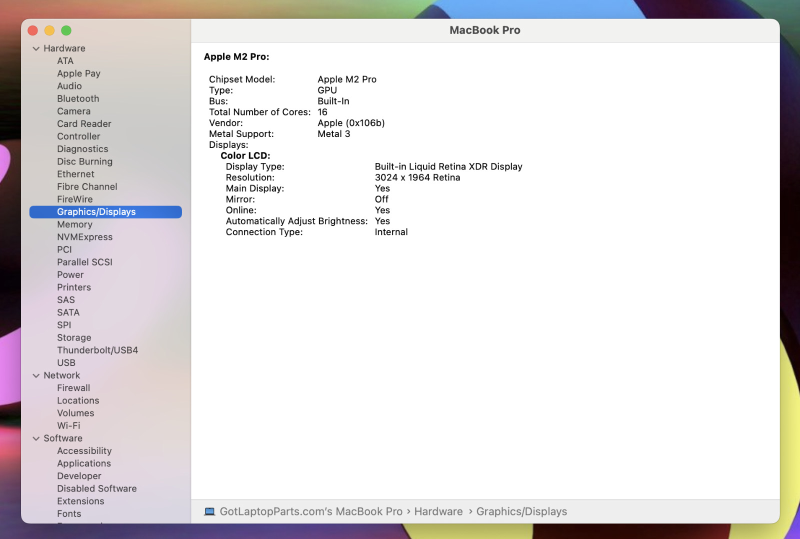 Apple Macbook Pro 14″ 2023 A2779 M2 Pro 10CPU/16GPU 32GB 512GB Sequoia MPHE3LL/A