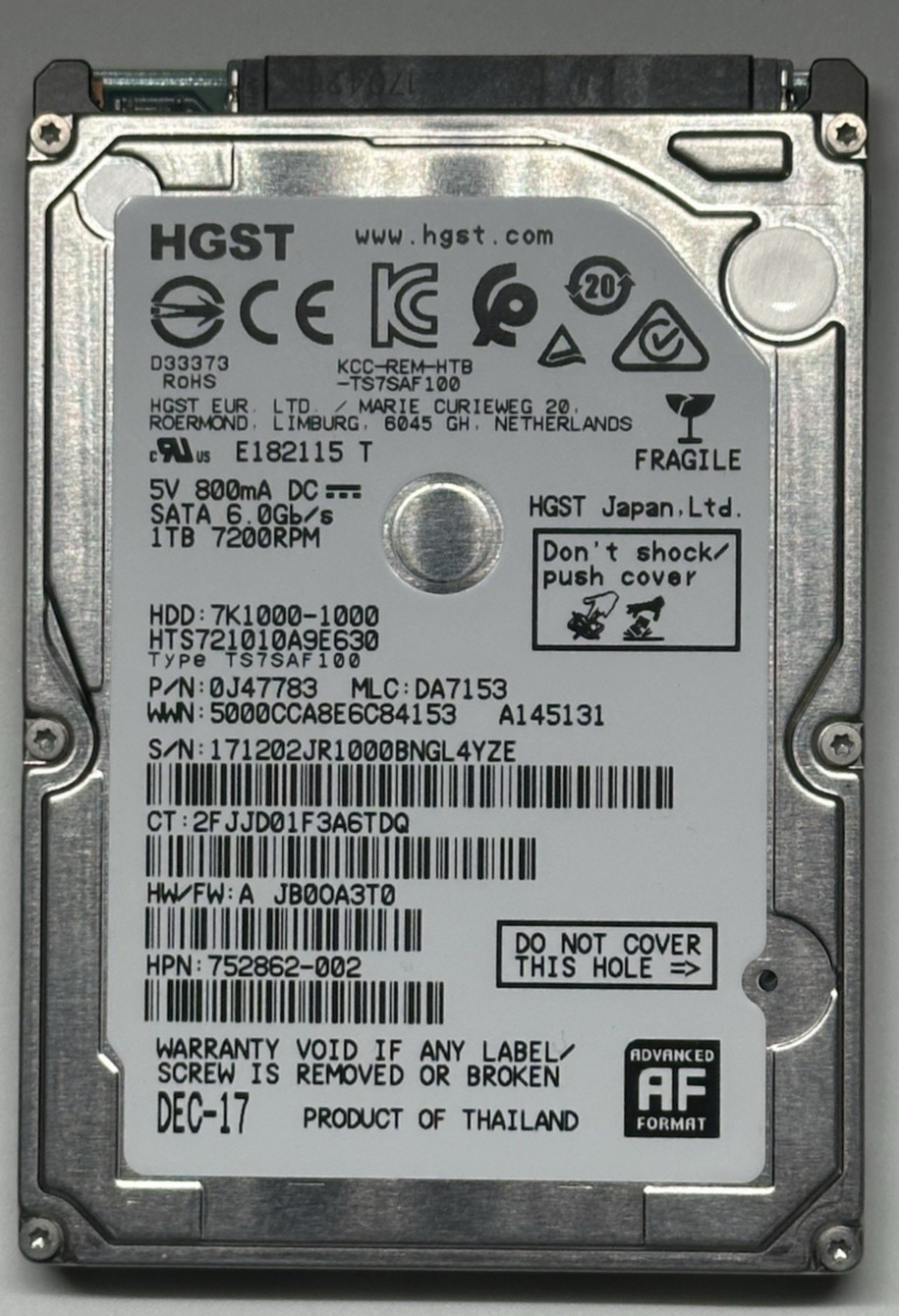 HGST Travelstar 7K1000 1TB 2.5″ SATA Laptop HDD 7200RPM HTS721010A9E630 Tested