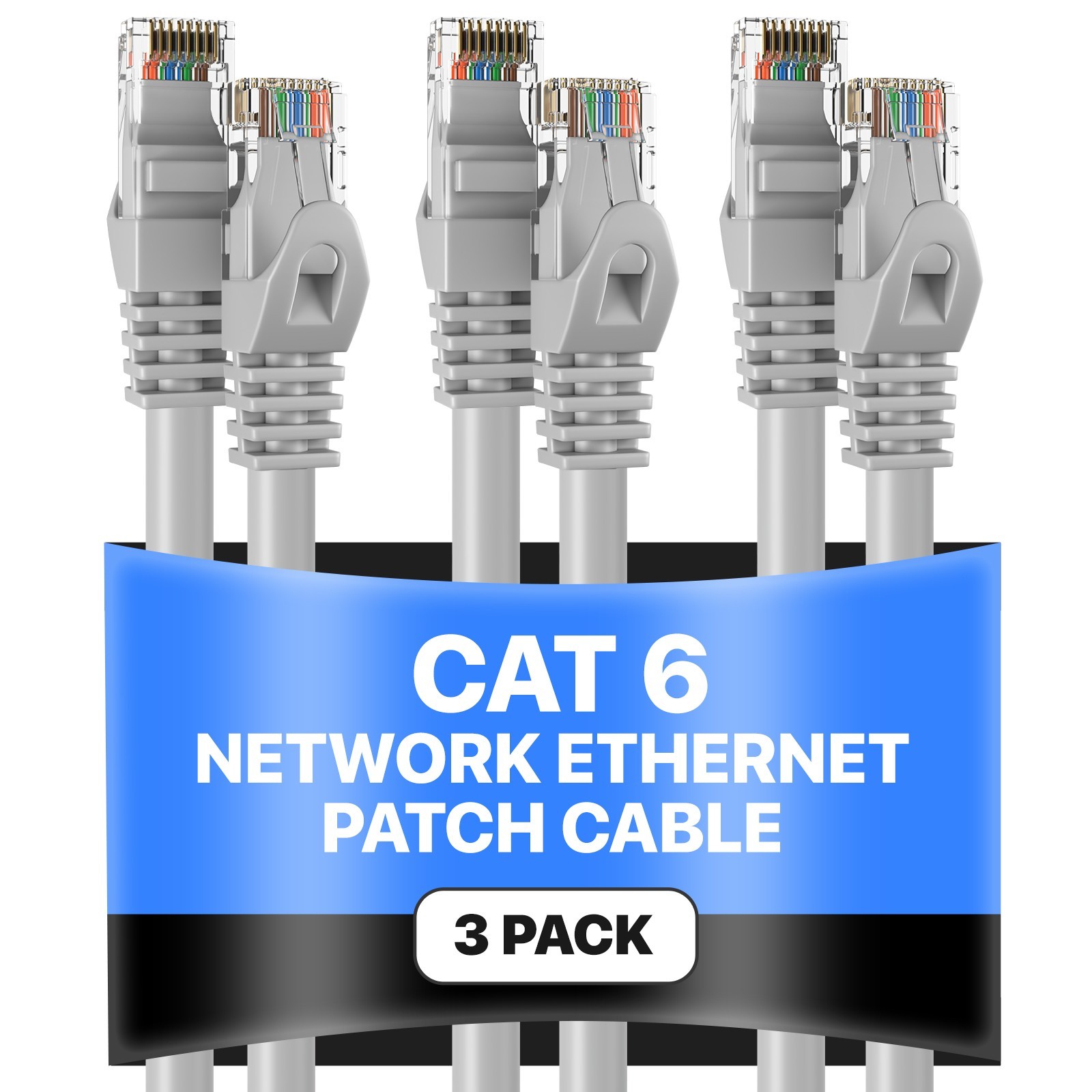 3-Pack – CAT6 Ethernet Cable LAN Network RJ45 Patch Cord 1.5FT-200FT, Gray Lot