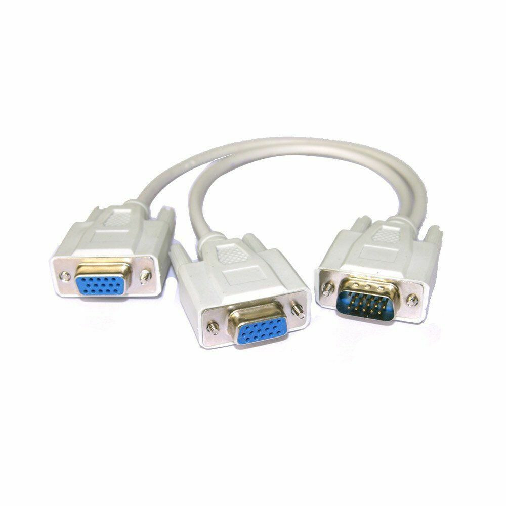 VGA SVGA 1 PC TO 2 MONITOR Male to 2 Dual Female Y Adapter Splitter Cable 15 PIN