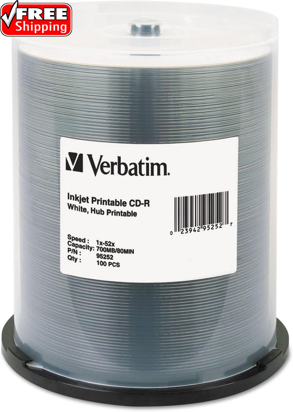 CD-R 700MB 52X White Inkjet Hub Printable Recordable Media Disc – 100Pk Spindle