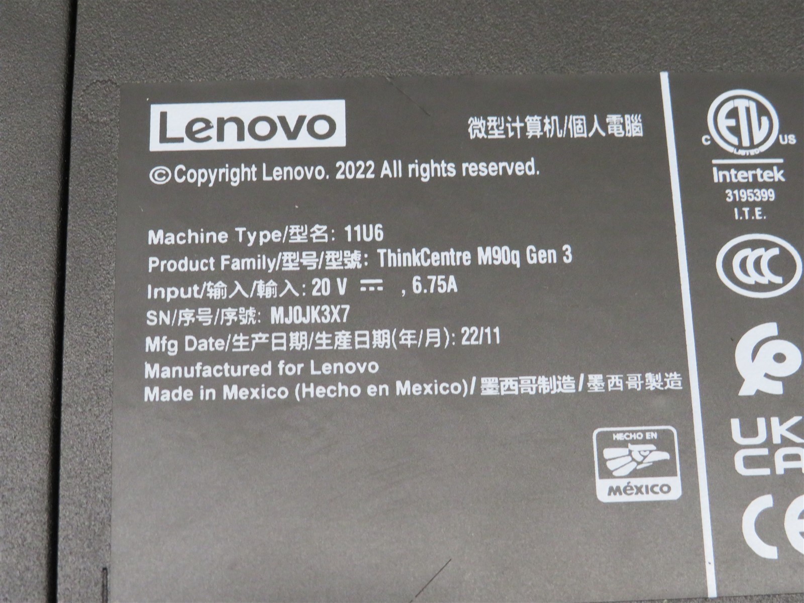 Lenovo ThinkCentre M90q Gen 3 16GB RAM DDR5 Tiny PC Intel i5-12500@3.0GHz AC