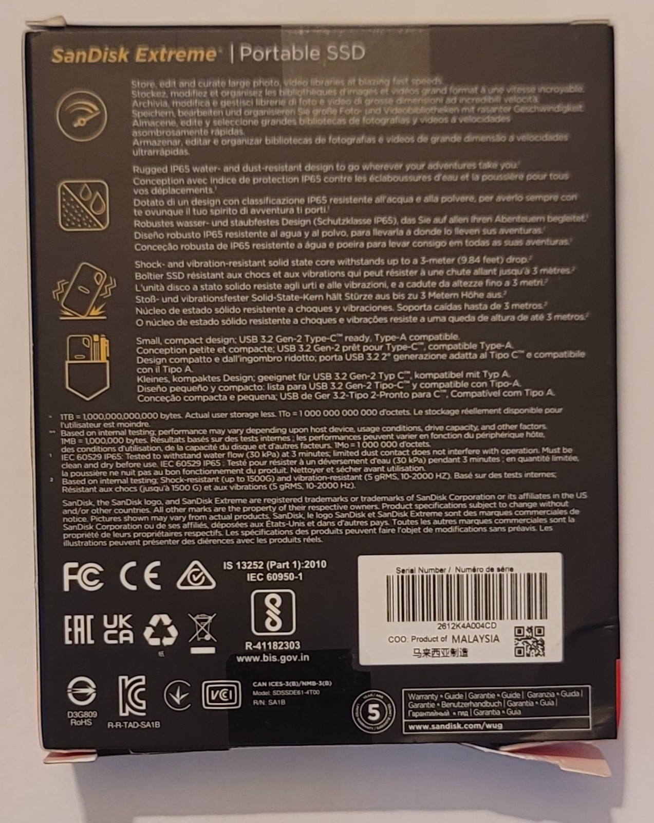 SanDisk Extreme V2 4TB USB-C Portable External SSD(SDSSDE61-4T00-G25) BOX DAMAGE