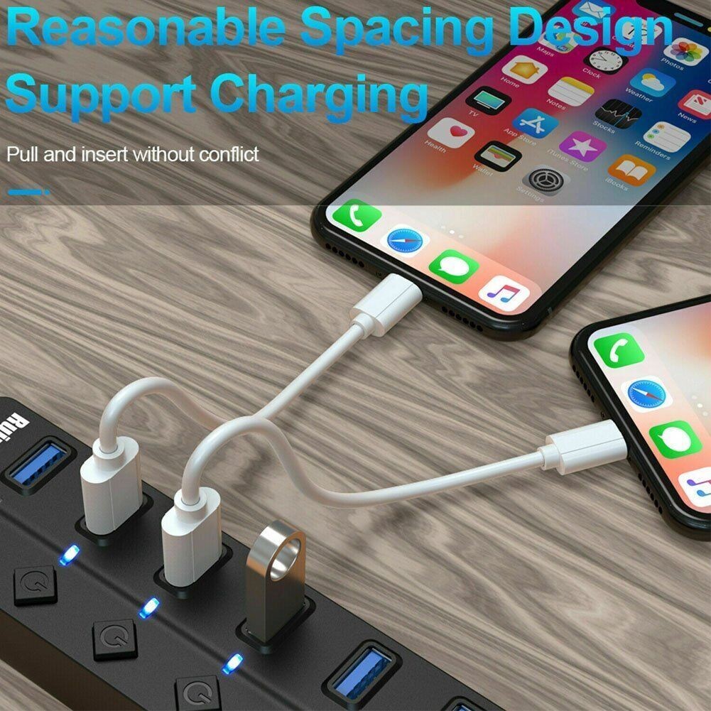 7 Port USB 3.0 Hub Splitter Adapter Cable High Speed For PC Laptop Mac Desktop