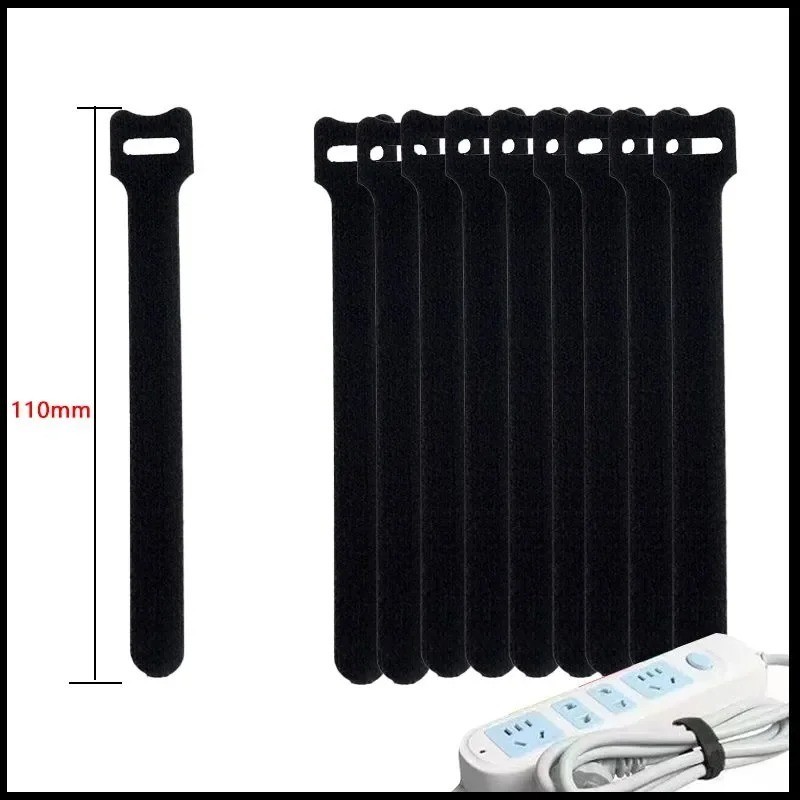 50 Pcs Cable Straps Black Wire Cord Hook Loop Ties Reusable Fastening Organizer