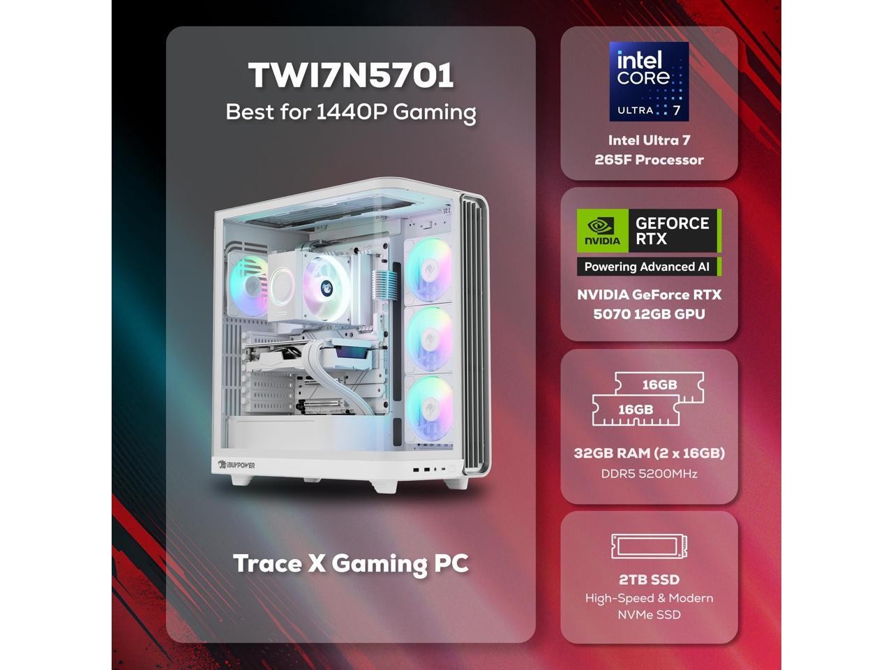 iBUYPOWER Trace Gaming PC Desktop Computer Intel Core Ultra 7 265F CPU, NVIDIA G