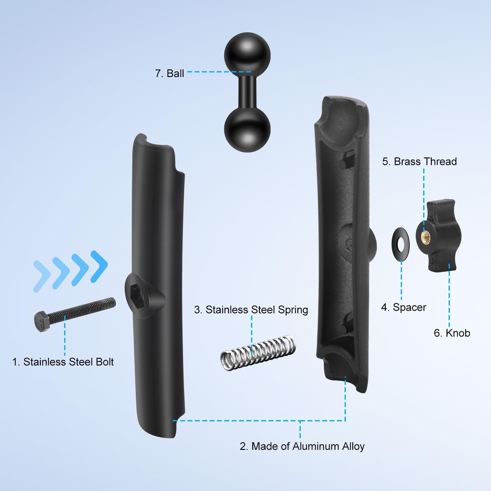 EEEKit Double Socket Arm with 1″ Ball Compatible RAM B One Size, Black