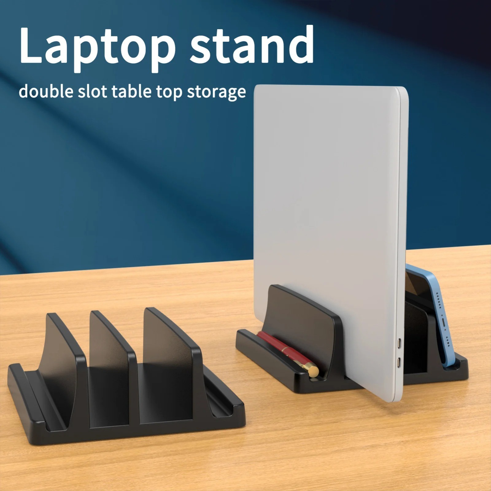 Vertical Laptop Stand Dual Slot Desk Holder Space Saving for MacBook Notebook