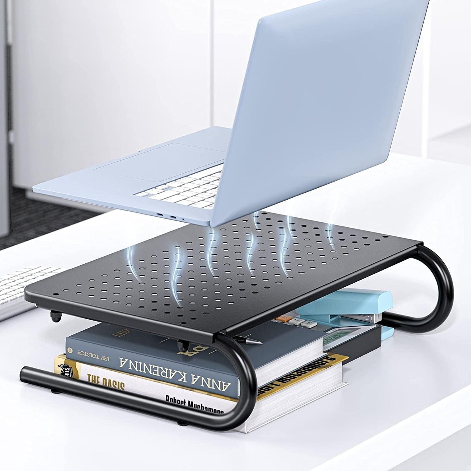 Black Steel Monitor Riser Stand for Desk, Laptop, Printer – 14.57×9.25in