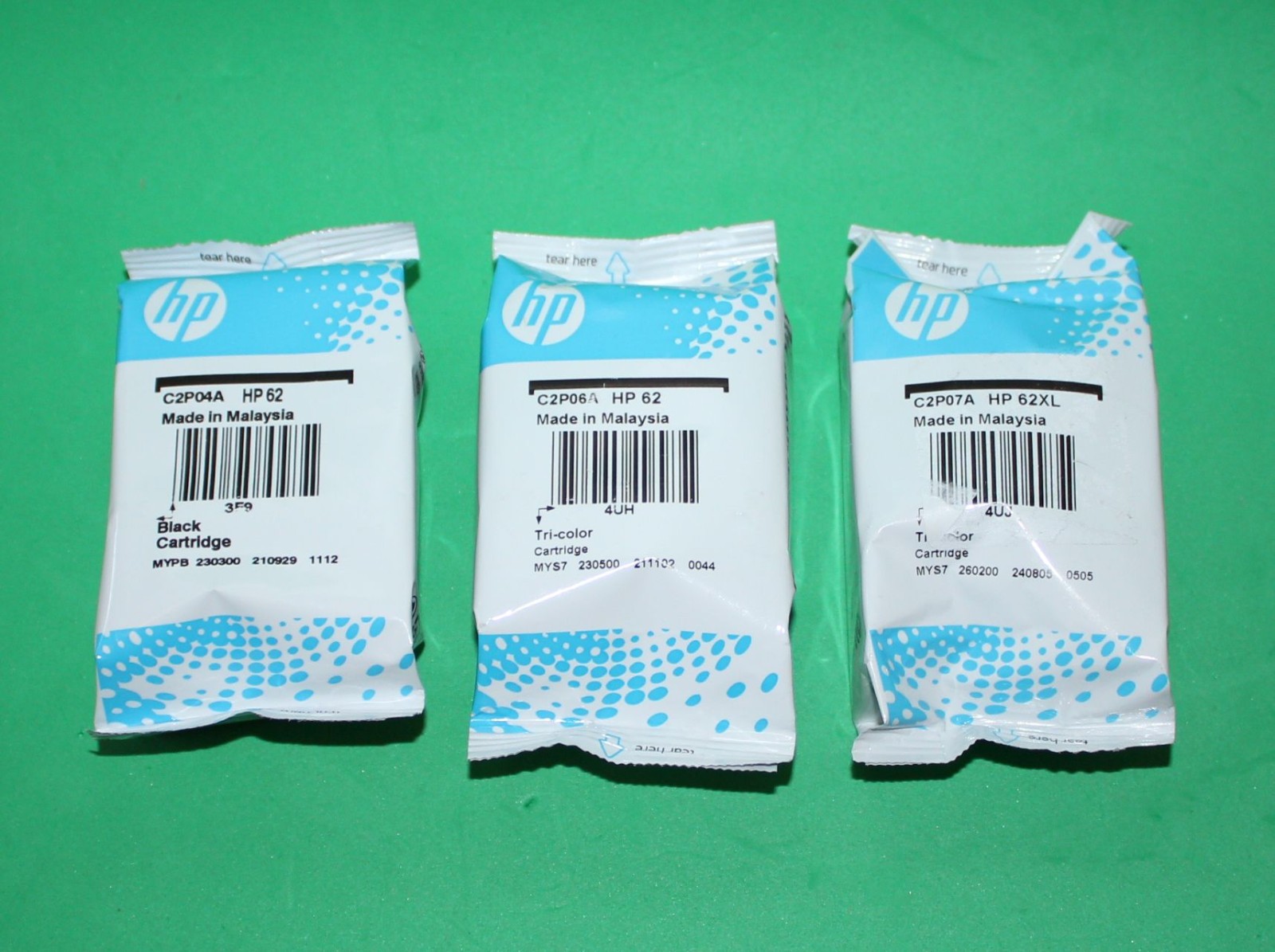 Lot of 3 HP 62 Balck HP62XL Color Ink Cartridges Genuine – New Sealed Foil Packs
