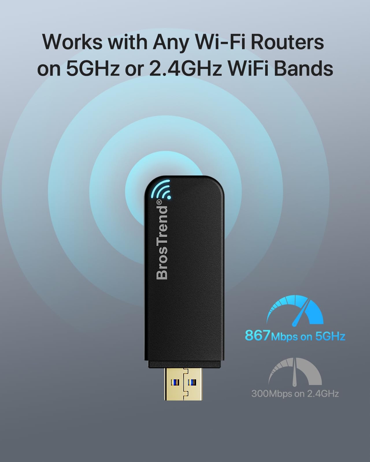 BrosTrend Linux USB WiFi Adapter AC1200 for 3.1 x 1.0 x 0.3 Inches, Black