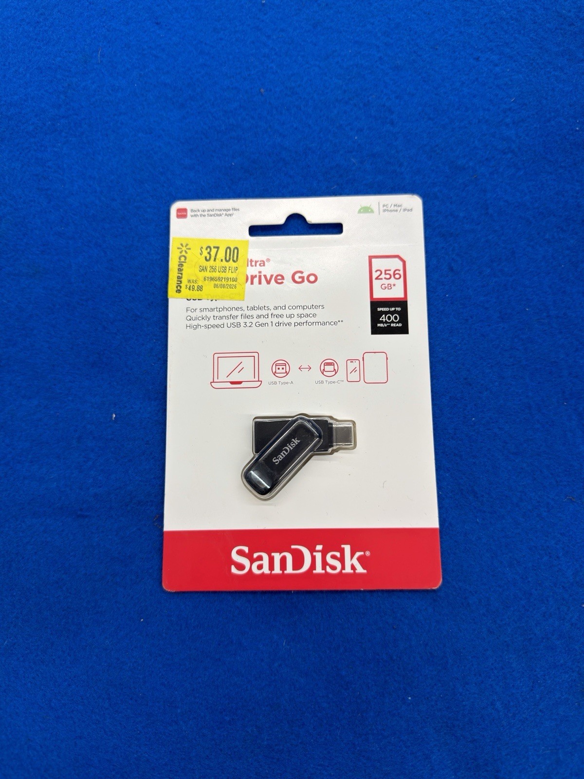 New SanDisk Ultra Dual Drive Go 256GB USB Type-C Drive SDDDC3-256G-AW46