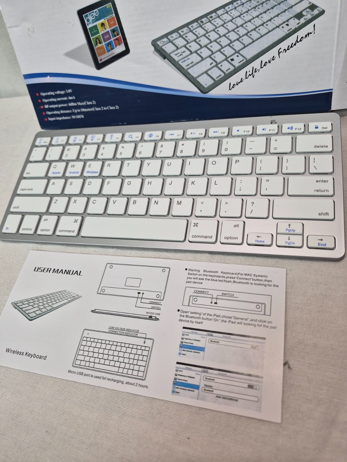BK-3001 Bluetooth Wireless 78 Keys Ultrathin Keyboard for/iPad/iPhone, Silver