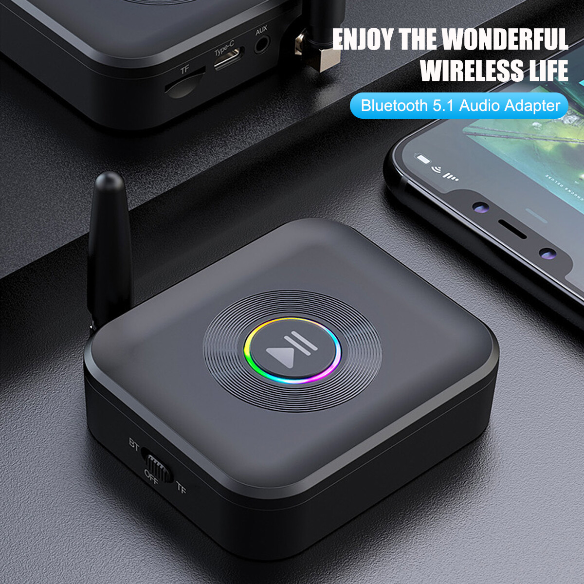 Bluetooth 5.1 Receiver Wireless 3.5mm Jack AUX to 2 RCA Audio Stereo Adapter US