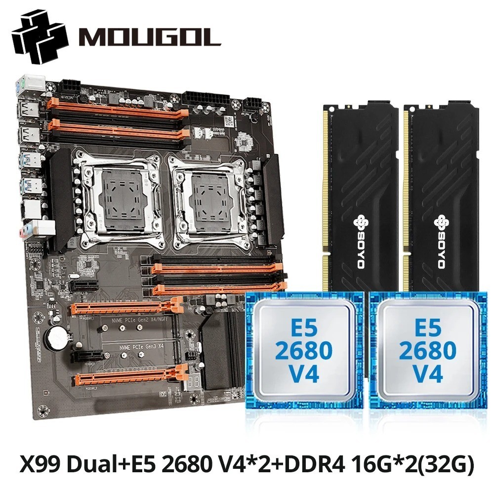 X99 Dual CPU Motherboard Combo with 2x Intel Xeon E5 2680 V4 Processors
