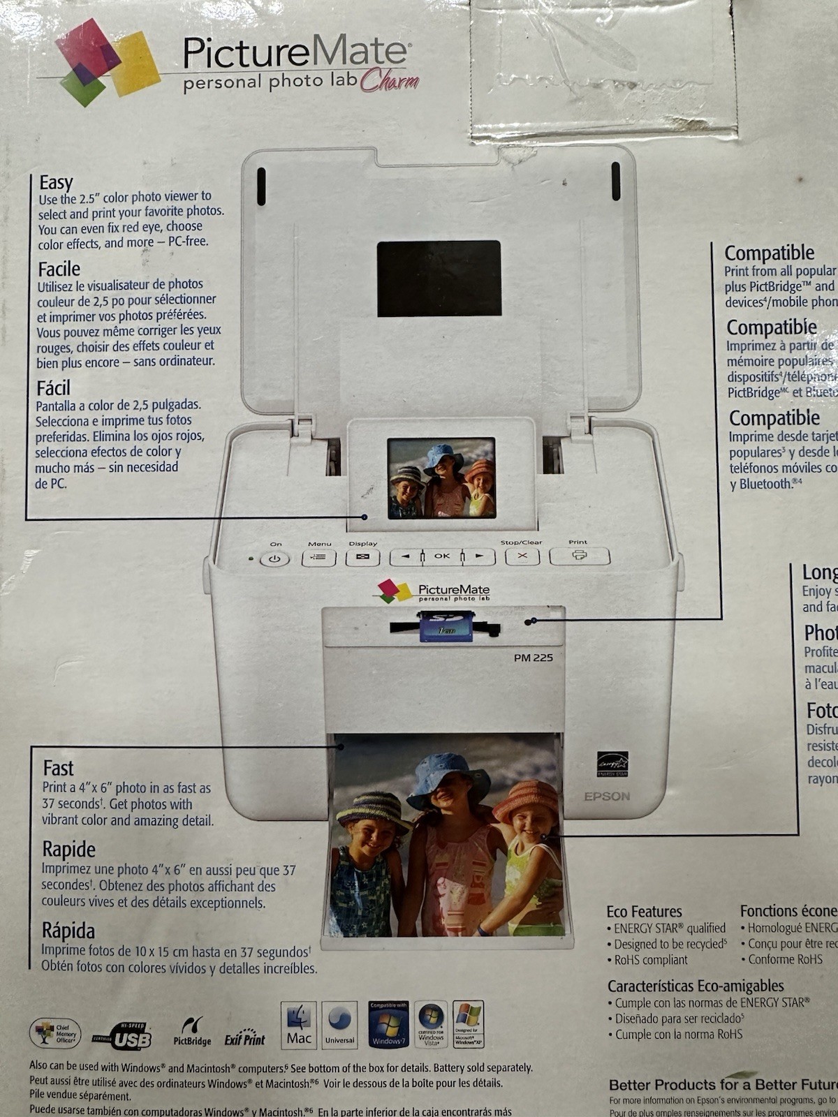Epson PictureMate Charm PM225 Compact Photo Printer New Open Box Complete